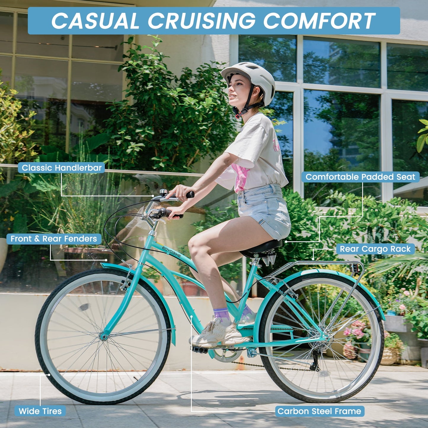 Lilypelle Adults Beach Cruiser Bicycle, 24" Wheel 7 Speed Bike , Step Through Bikes for Commuting, Unisex