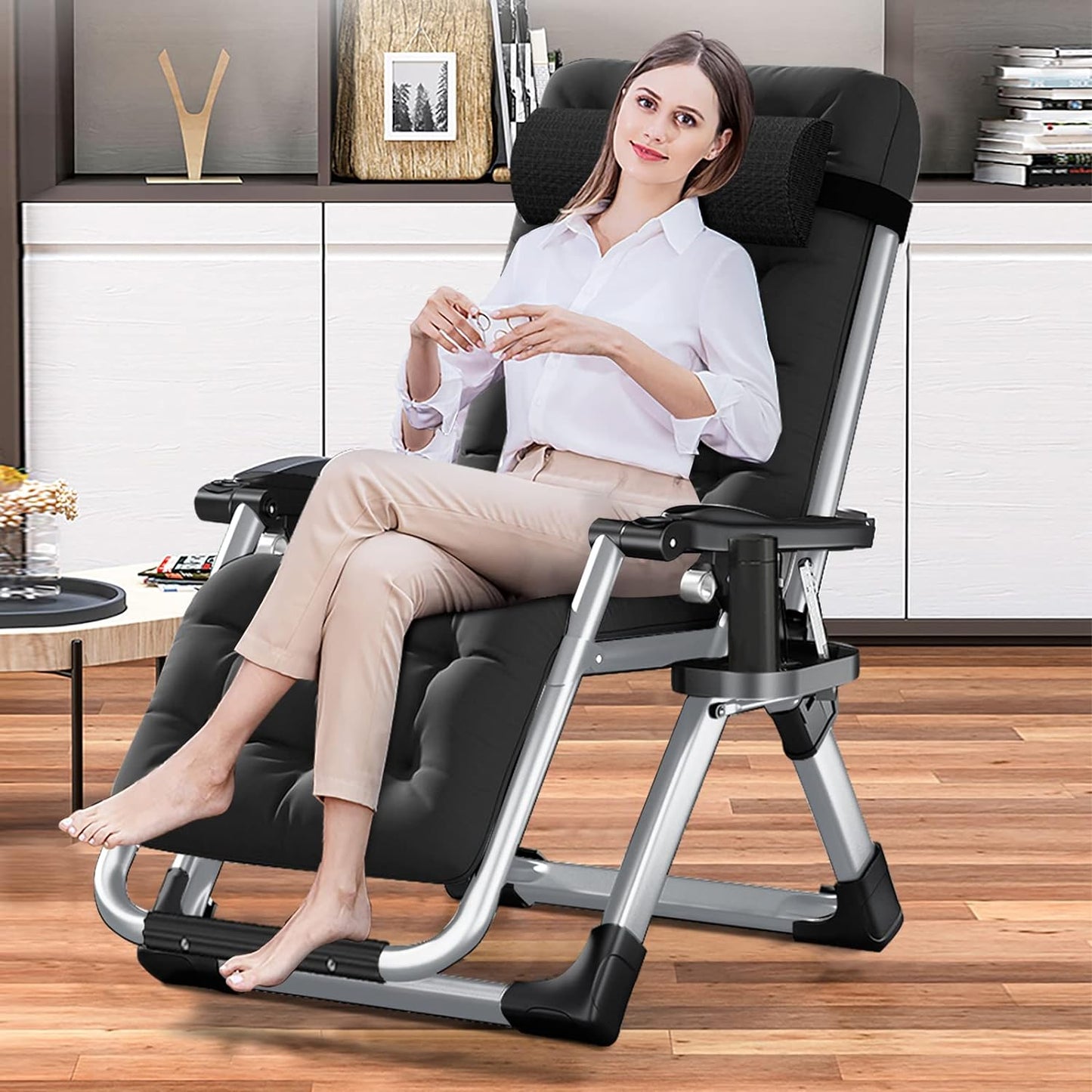 LILYPELLE Comfy Folding Chair, Folding Lounge Chair for Bedroom and Living Room, Folding Reclining Patio Chairs with Removable Cushion for Indoor Outdoor