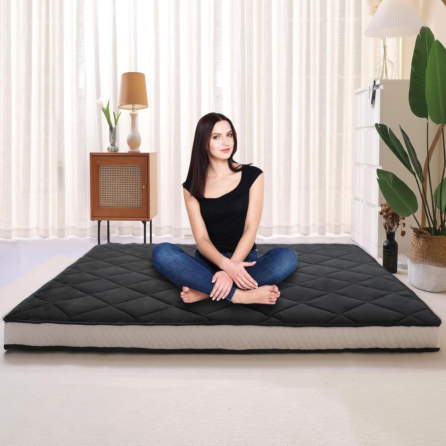 LILYPELLE Japanese Floor Mattress Futon Mattress, Foldable Mattress, Roll Up Mattress Sleeping Tatami Mat Floor Lounger Guest Bed, Easy to Store and Portable for Camping Couch, Queen