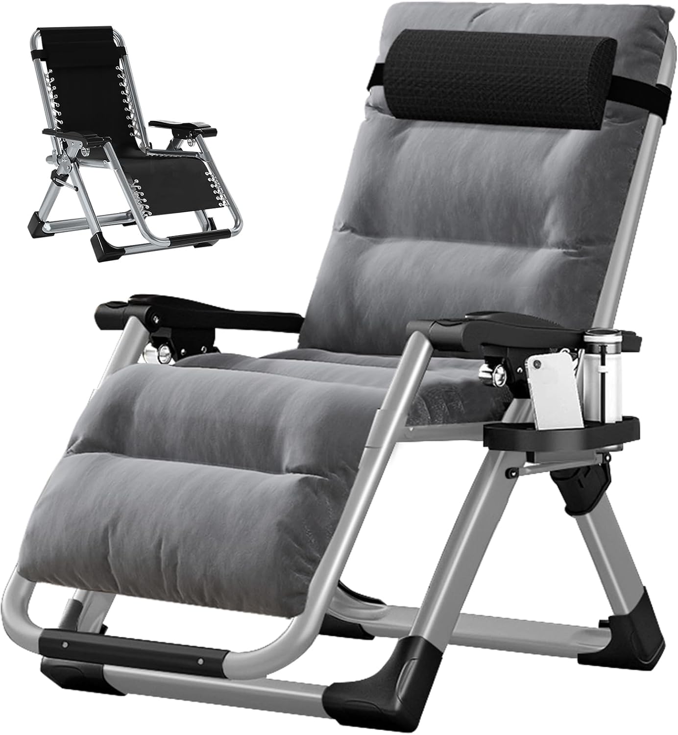 LILYPELLE Zero Gravity Chair, Premium Lawn Recliner Folding Portable Chaise Lounge with Detachable Cushion, Headrest and Cup Holder, Reclining Patio Lounger Chair