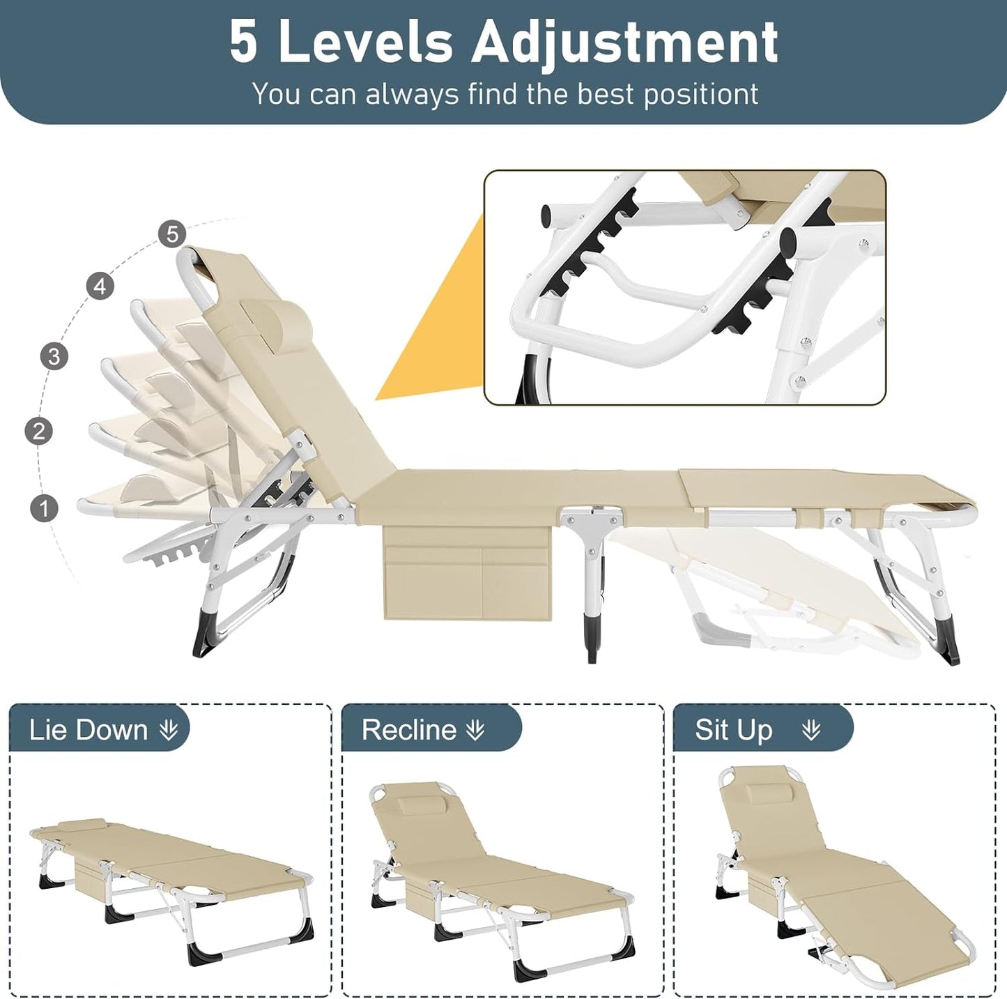 LILYPELLE Tanning Chair with Face Hole, Heavy Duty Outside Lounge Chair with Mattress, Folding Outdoor Face Down Tanning Chair Arm Hole for Beach Poolside Patio Sunbathing Lawn Camping