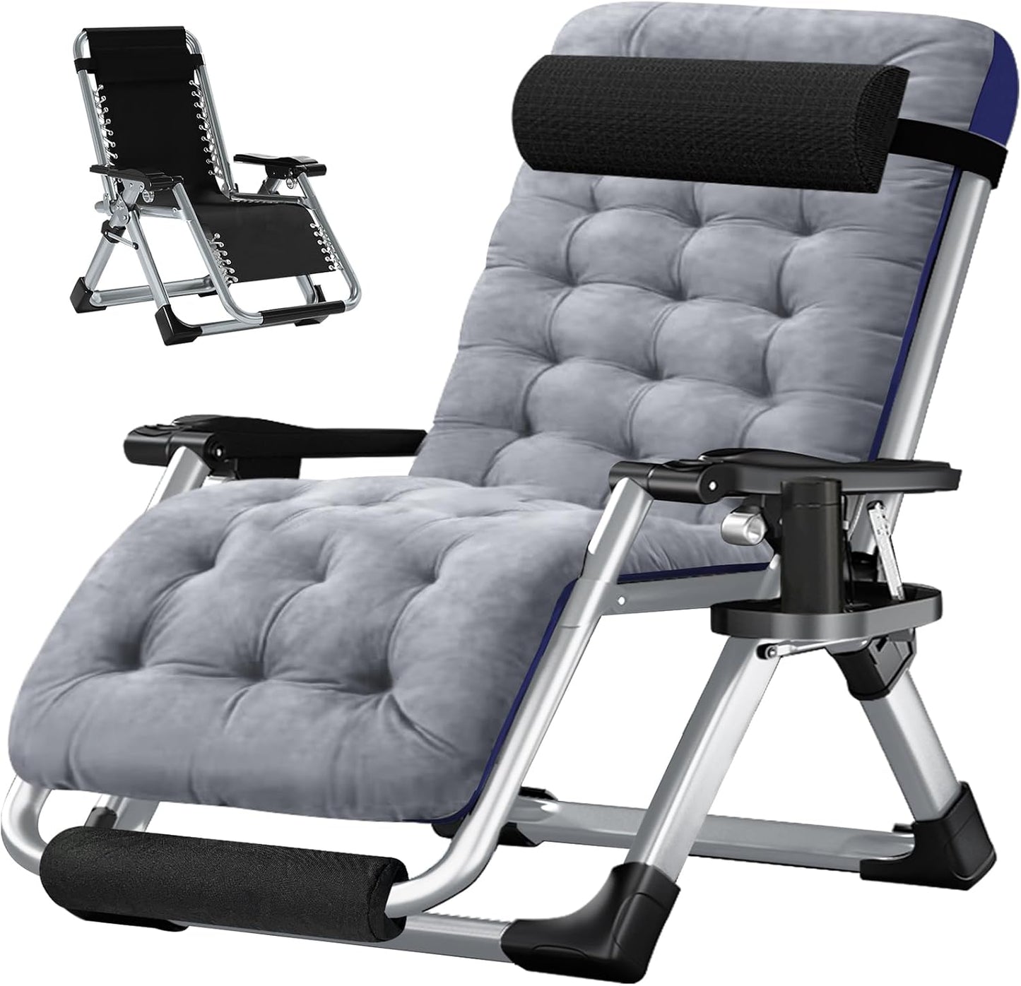 LILYPELLE Zero Gravity Chair, Premium Lawn Recliner Folding Portable Chaise Lounge with Detachable Cushion, Headrest and Cup Holder, Reclining Patio Lounger Chair