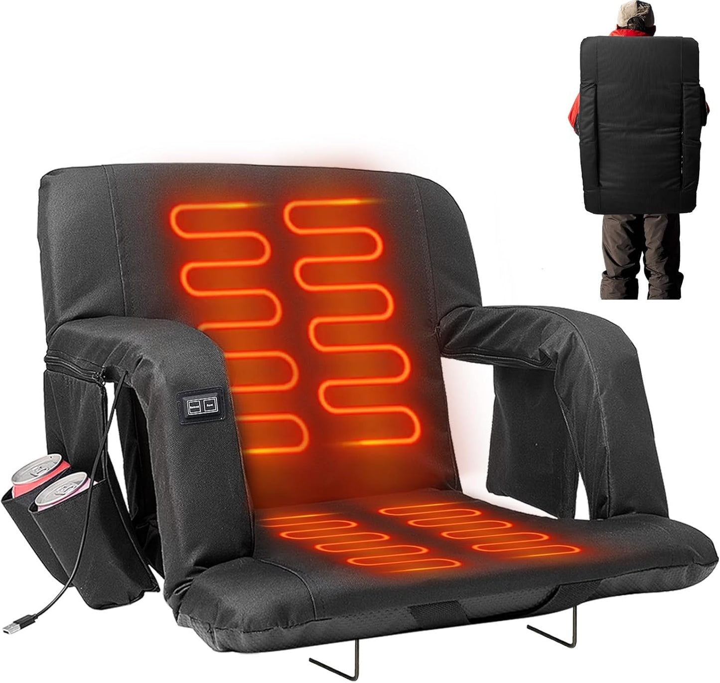 LILYPELLE Double Heated Stadium Seat Bleacher Seat with Back & Arm Support, Portable 6 Reclinng Positions Stadium Seating for Bleachers, Bleacher Seats for Sports Events, Outing, Travelling, Hiking