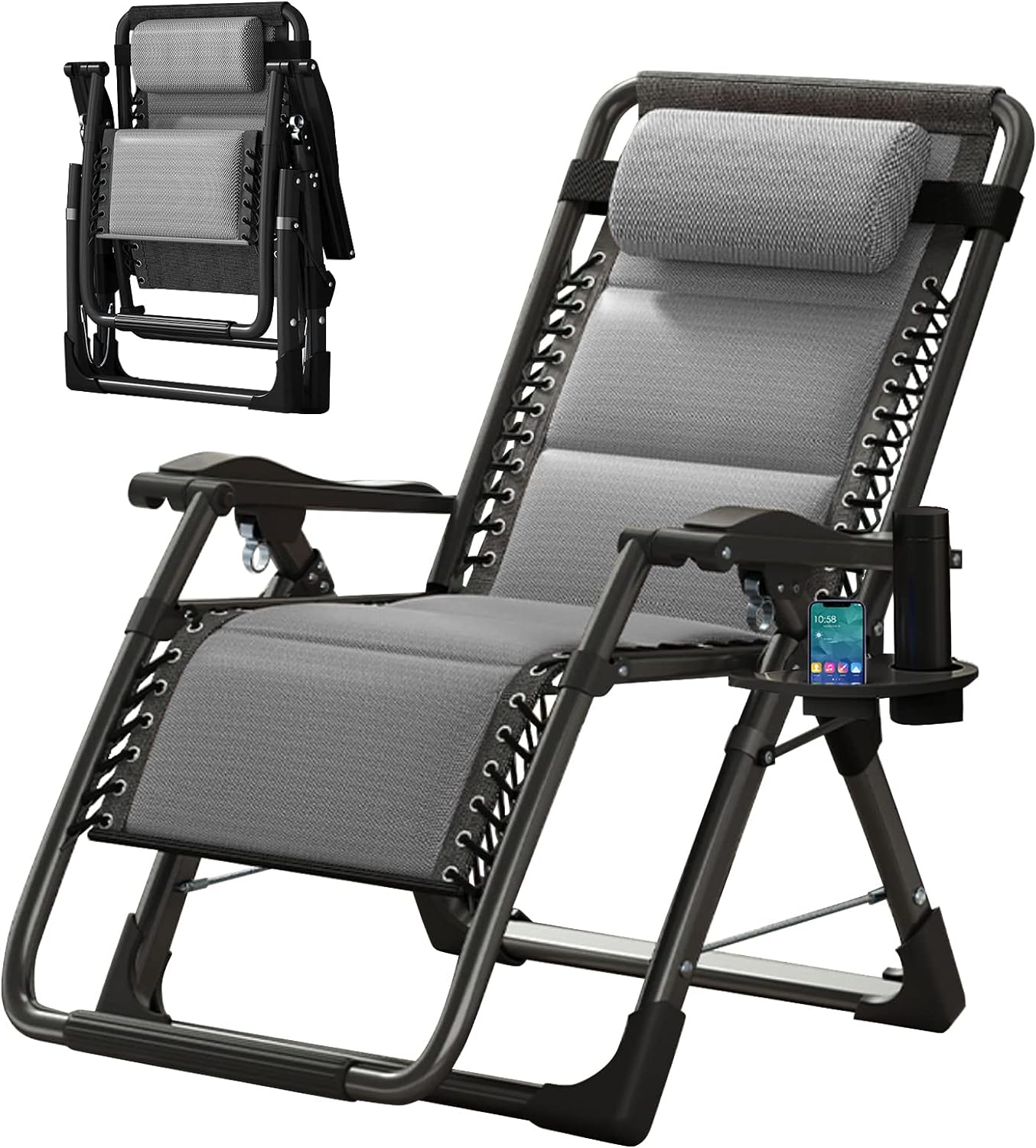 LILYPELLE Zero Gravity Chair, Premium Lawn Recliner Folding Portable Chaise Lounge with Detachable Cushion, Headrest and Cup Holder, Reclining Patio Lounger Chair
