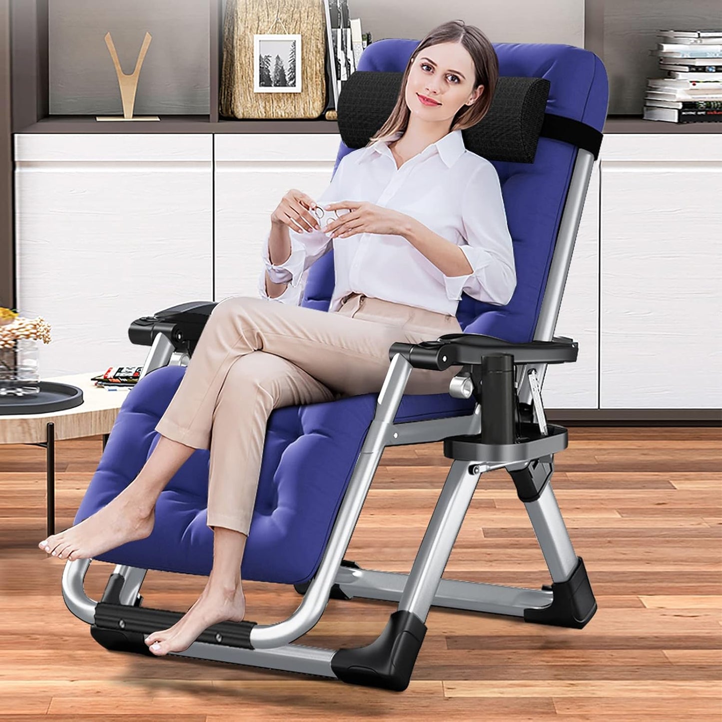 LILYPELLE Comfy Folding Chair, Folding Lounge Chair for Bedroom and Living Room, Folding Reclining Patio Chairs with Removable Cushion for Indoor Outdoor