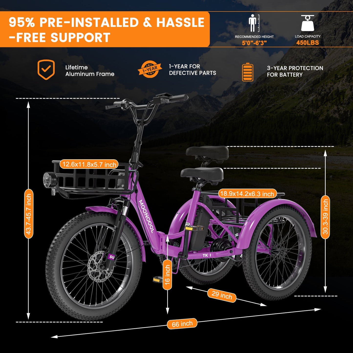 MOONCOOL TK1 Folding Electric Tricycle for Adults,48V 14.5Ah Removable battery, 1000W Motor, 20" Fat Tire Step-Thru 3 Wheel Electric Bicycle W/ Rearview Mirror Accessory Kit, UL2849