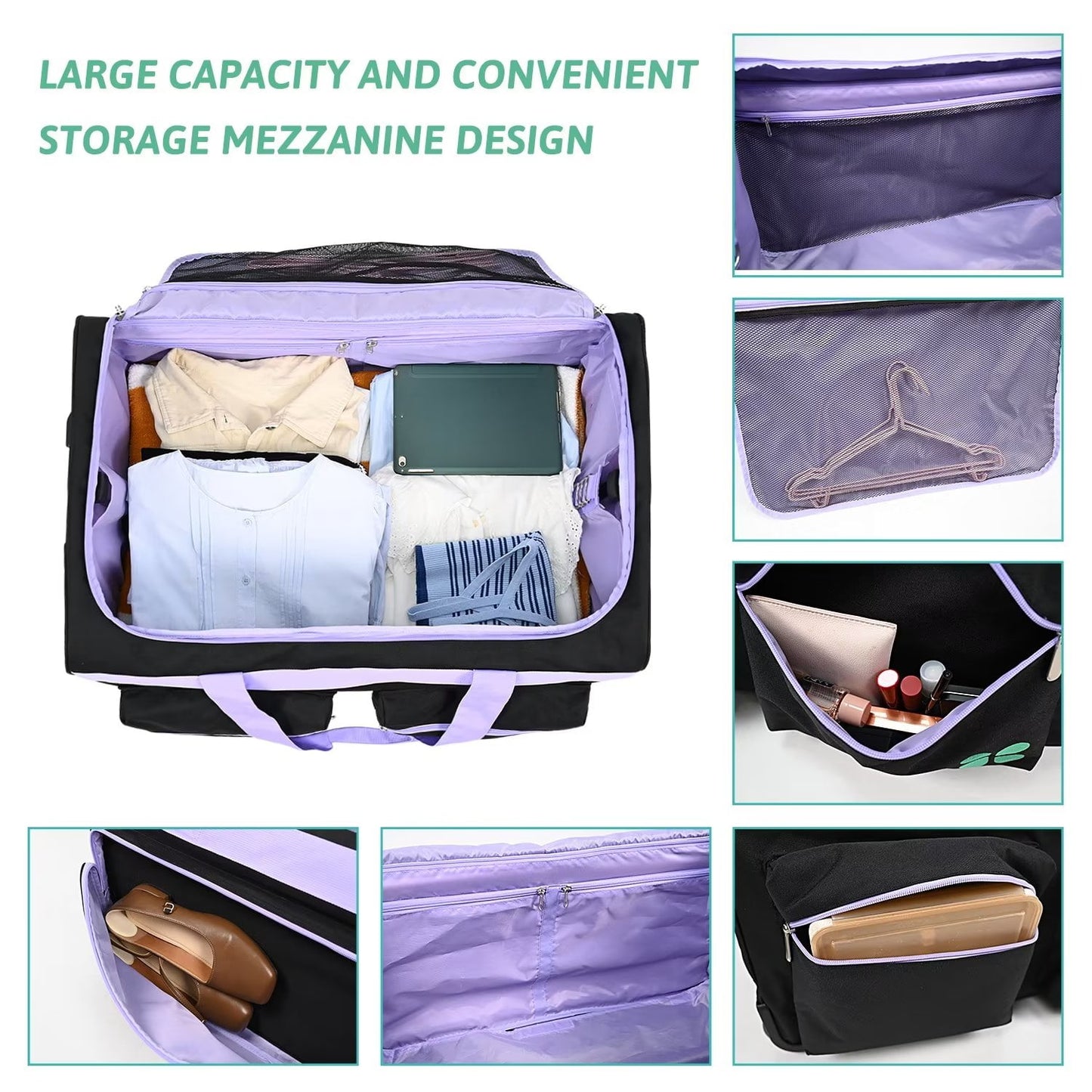 Lilypelle Dance Bag With Garment Rack, 27" Dance Garment Bags Collapsible Costume Rolling Duffel Bag with Wheels, Dance Travel Bag for Competition, Shows, Performances