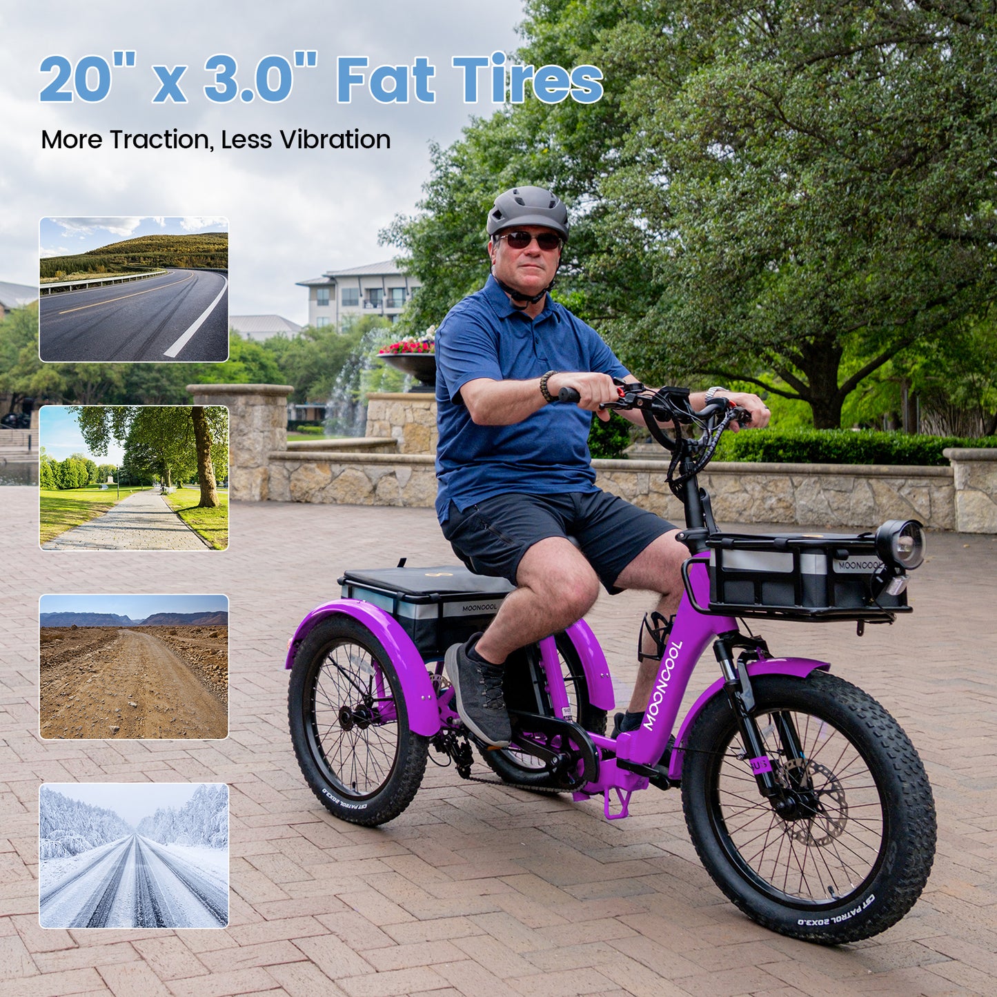 MOONCOOL TK1 Folding Electric Tricycle for Adults,48V 14.5Ah Removable battery, 1000W Motor, 20" Fat Tire Step-Thru 3 Wheel Electric Bicycle W/ Rearview Mirror Accessory Kit, UL2849