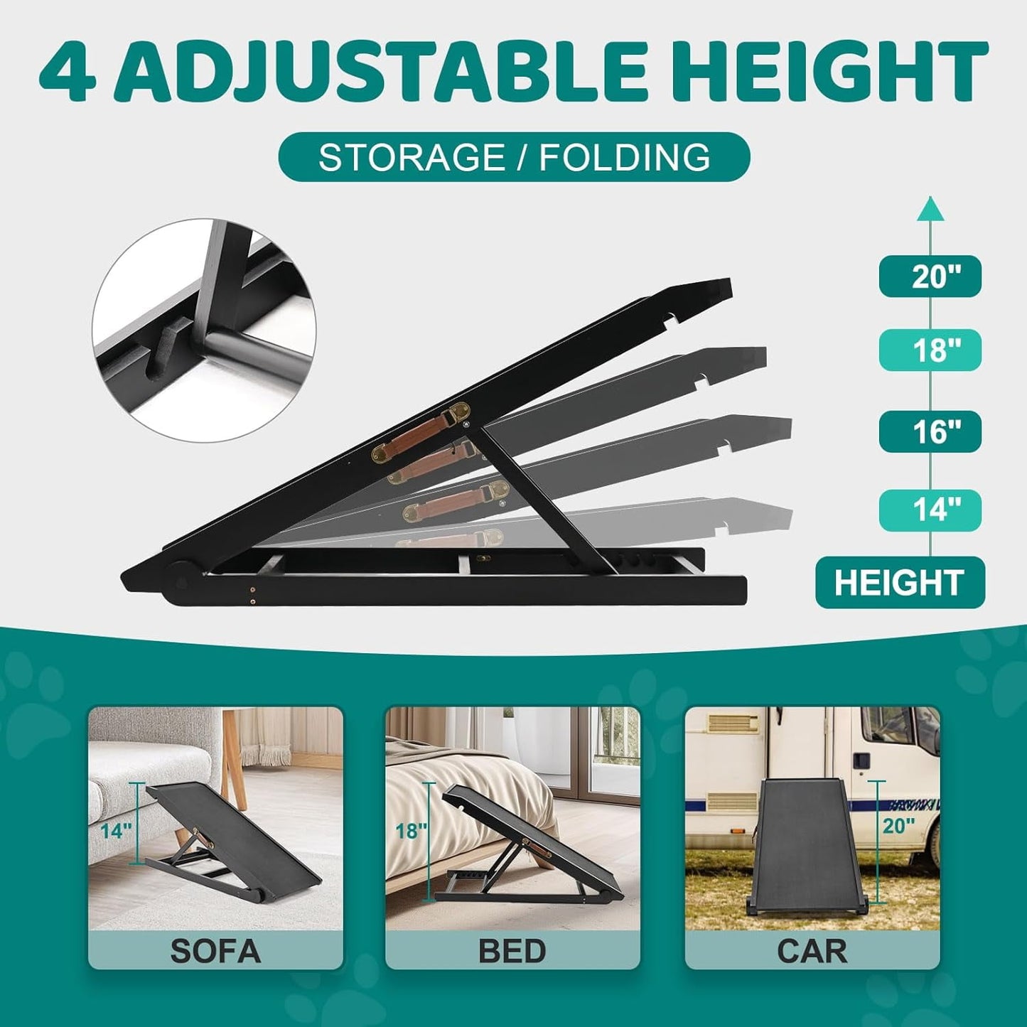 Lilypelle Foldable Pet Ramp for Small & Large dog,Adjustable Wood Dog Ramp