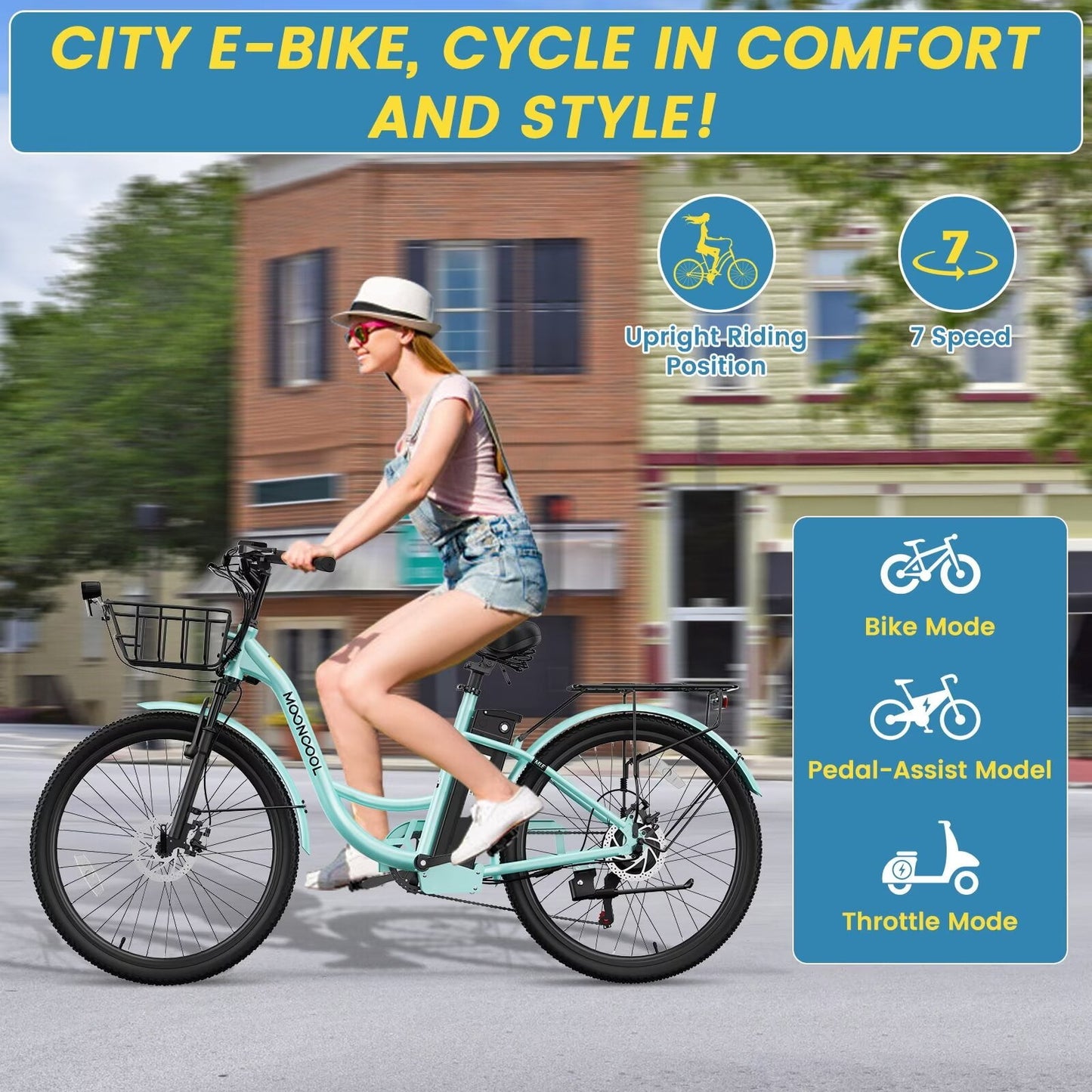 Lilypelle Electric Bike for Unisex Adults,24/26" 7-Speed Step Thru Electric Bicycle ,36V,20MPH