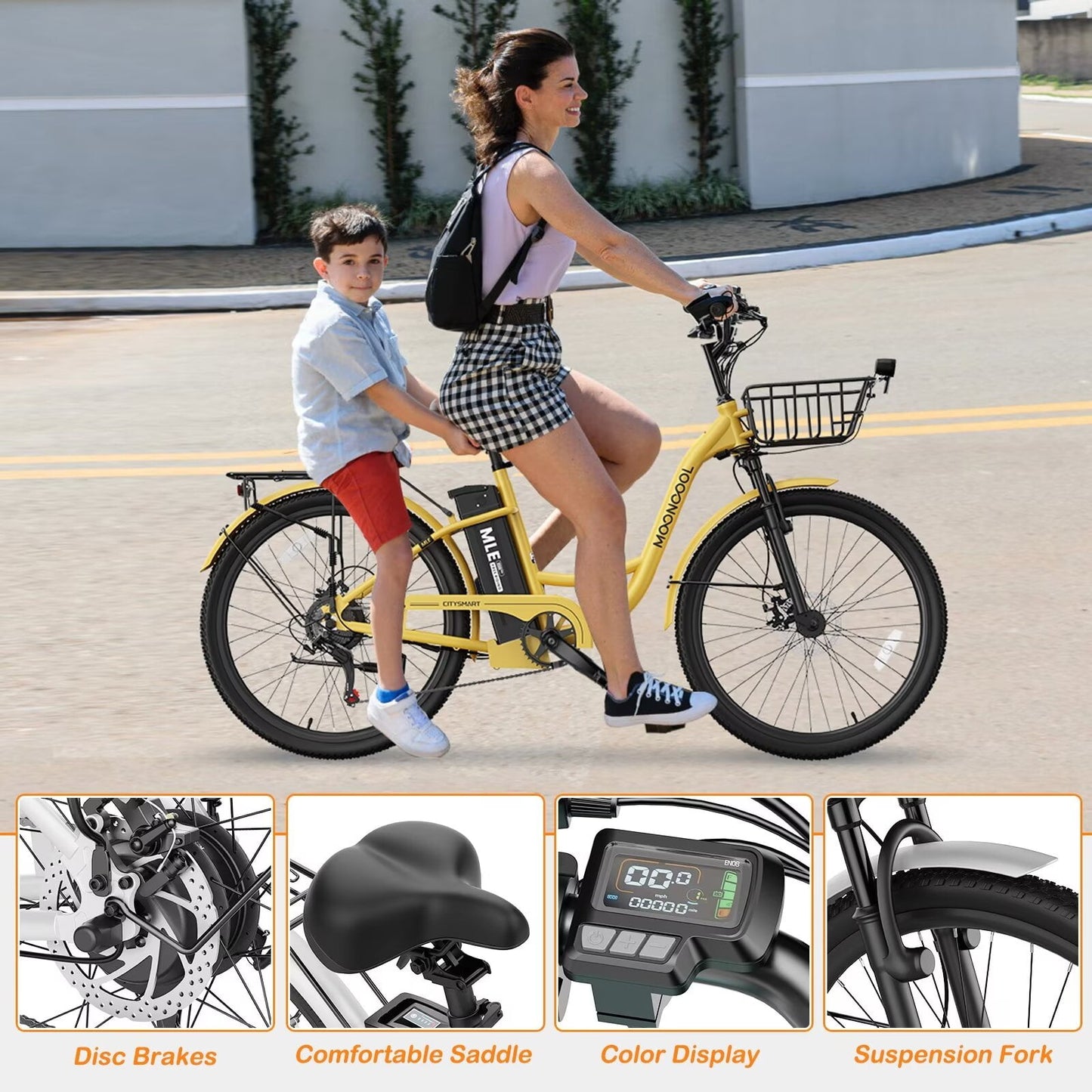 Lilypelle Electric Bike for Women Adults, 700W Peak Power, 40 Miles Electric Cruiser Bike with 36V 10.4Ah Battery, 7-Speed Electric Bicycle, 26" Tires and Front Fork Suspension