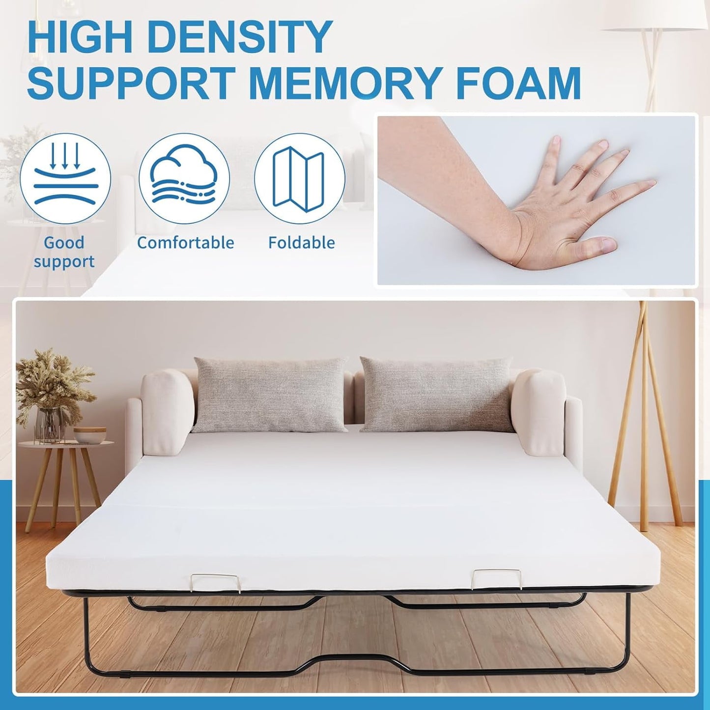 Lilypelle Foldable Sofa Bed Replacement Mattress Memory Foam 4 inch Pull Out Sofa Bed Mattress Full Size for Convertible Sleeper Sofa Couch Beds, Sofa Not Included, 72" L x 53" W x 4" H