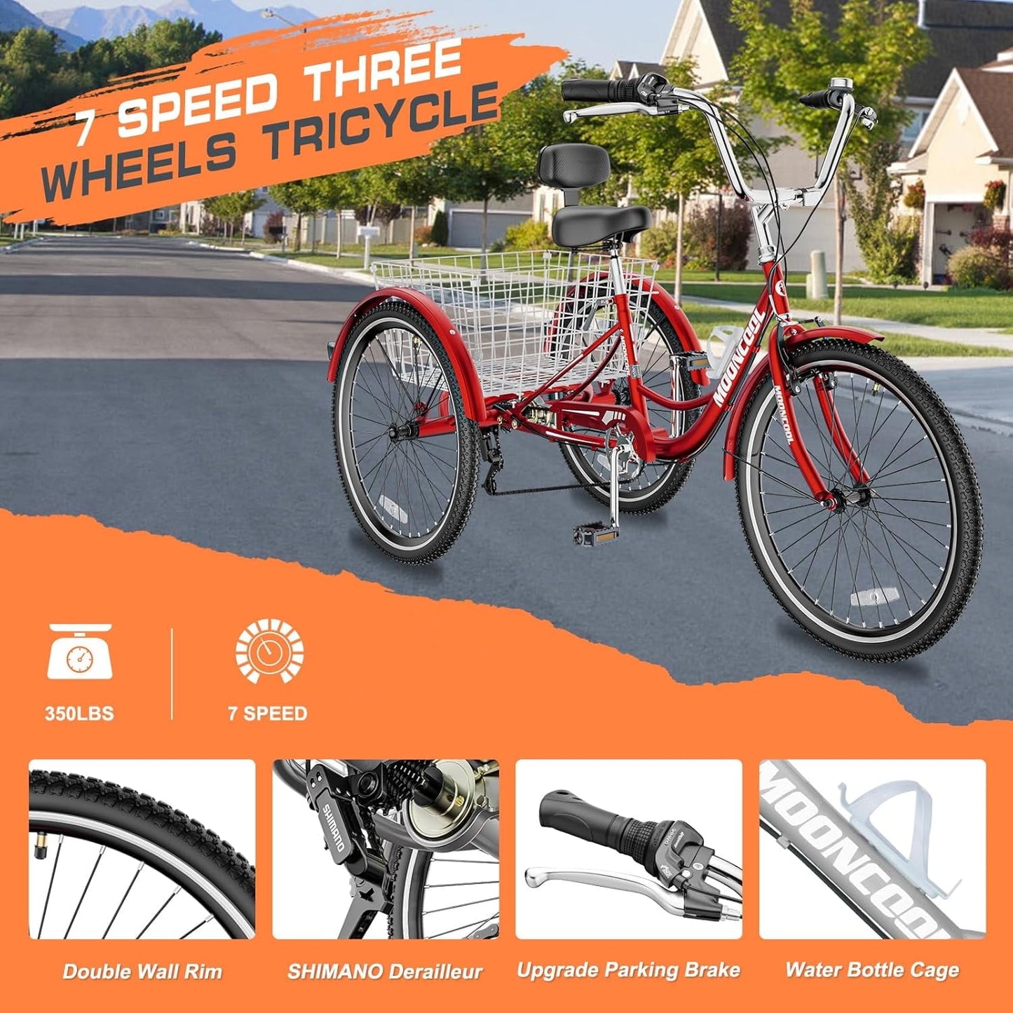 Lilypelle Adult Tricycles 7 Speed 20 inch Three Wheel Bike Cruiser Trike with Low-Step Through Frame/Large Basket for Men, Women, Seniors