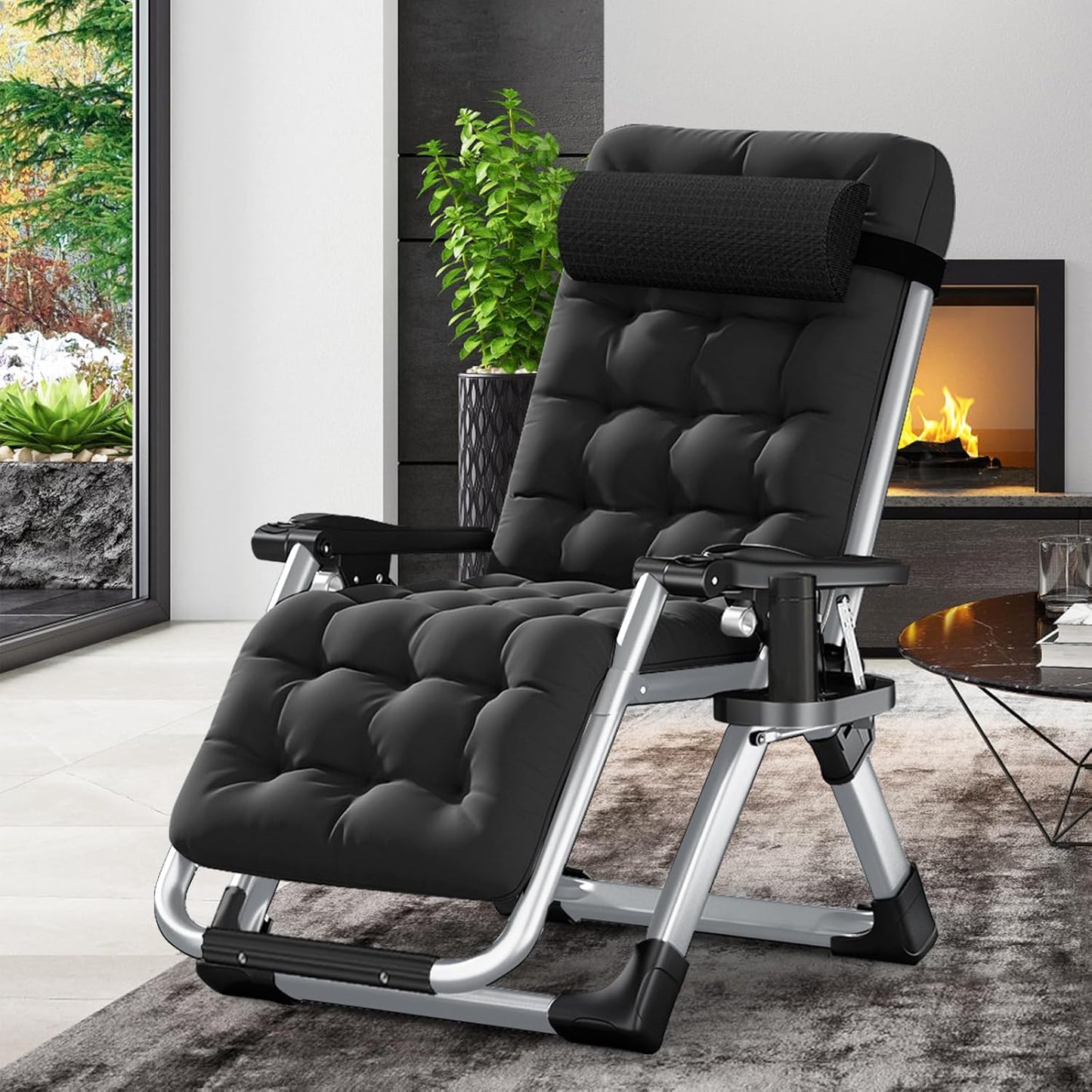 LILYPELLE Comfy Folding Chair, Folding Lounge Chair for Bedroom and Living Room, Folding Reclining Patio Chairs with Removable Cushion for Indoor Outdoor