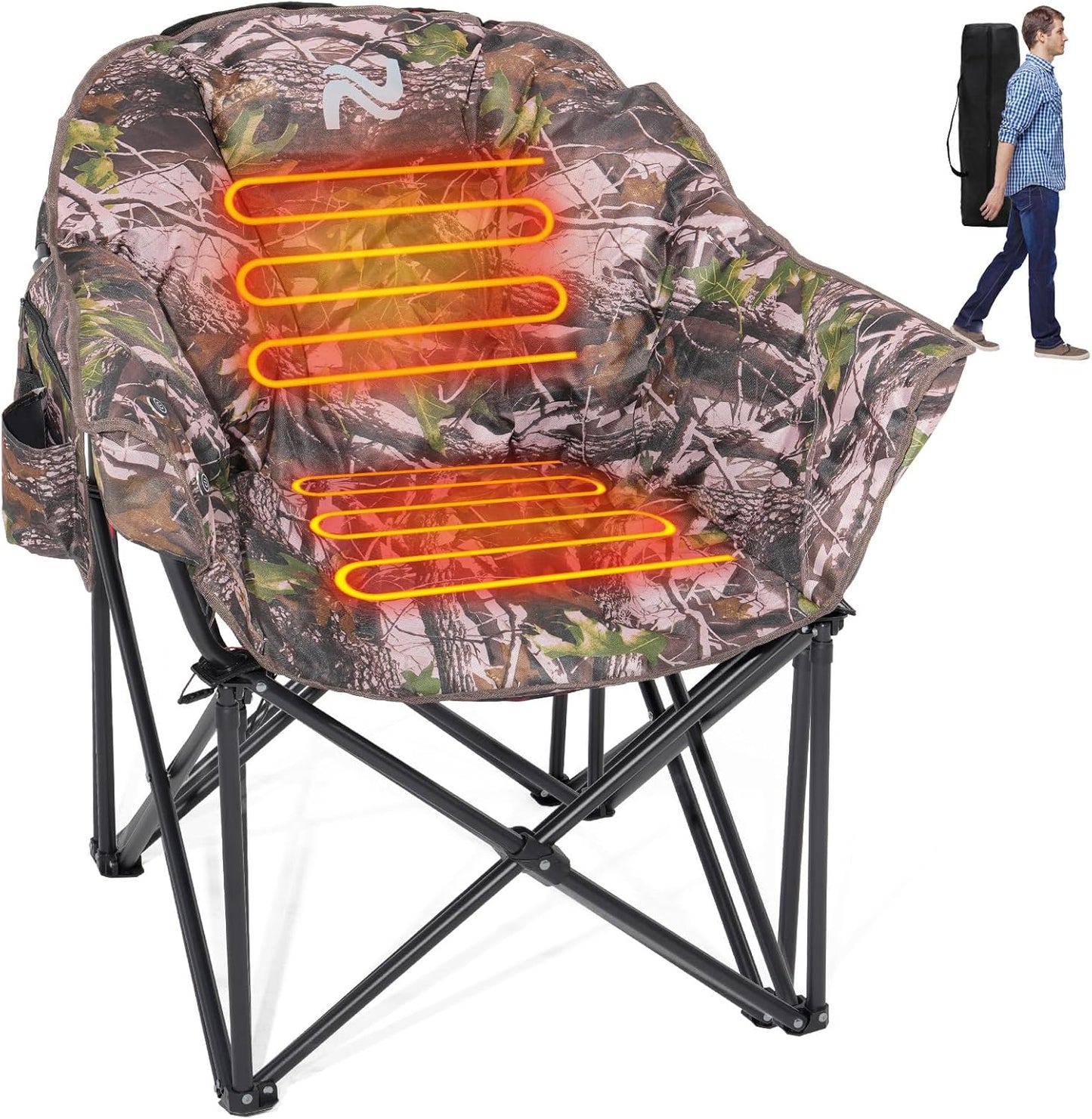 LILYPELLE Oversized Heated Camping Chair, Patio Lounge Chairs with 3 Heat Levels, Portable Folding Heated Chair Round Moon Saucer Folding Lawn Chair Outdoor Chair for Camping, Lounge Patio