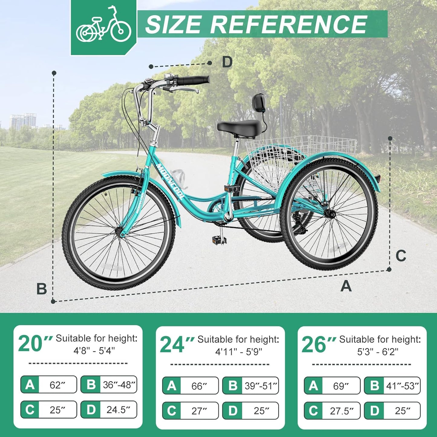 LILYPELLE Adult Tricycle 7 Speed, 3 Wheel Bike Adult, 20/24/26 inch Wheels Cruiser Bikes with Cargo Basket for Seniors, Women, Men