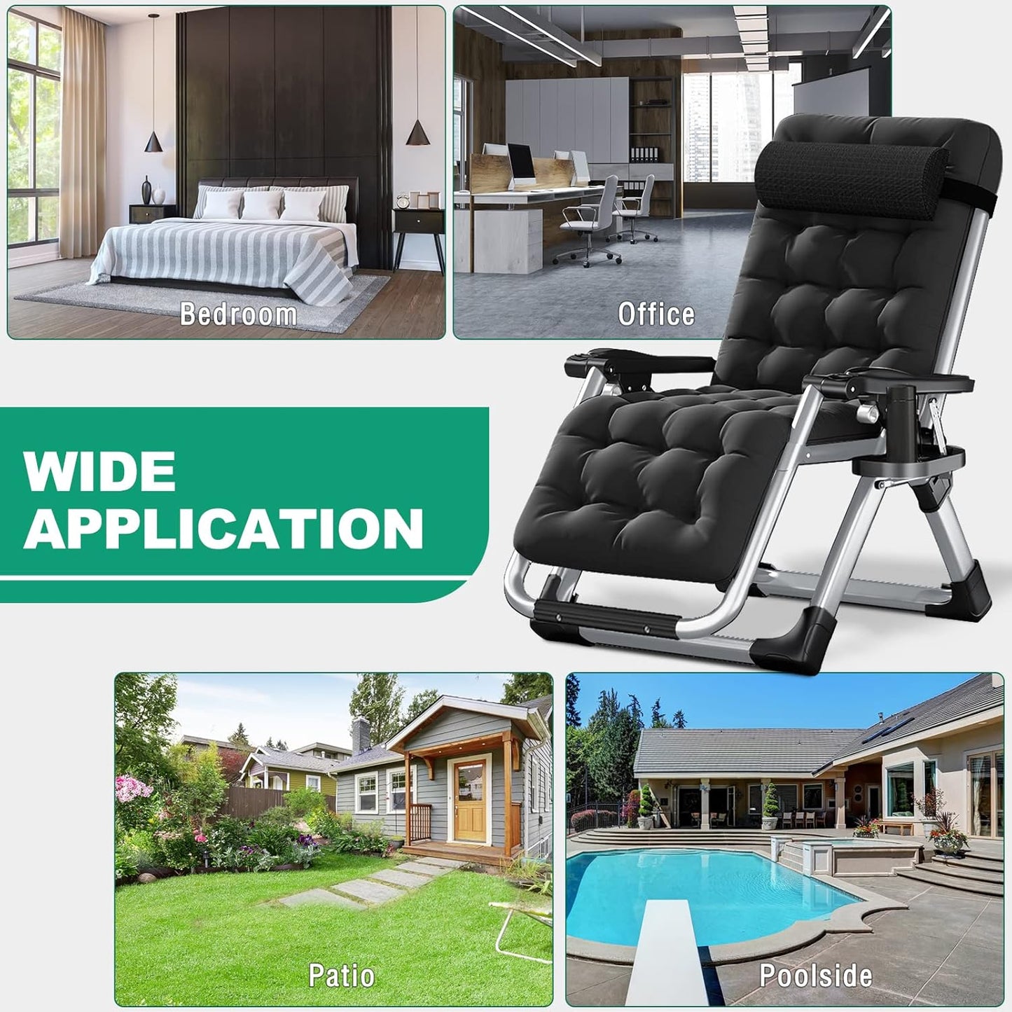 LILYPELLE Zero Gravity Chair, Premium Lawn Recliner Folding Portable Chaise Lounge with Detachable Cushion, Headrest and Cup Holder, Reclining Patio Lounger Chair