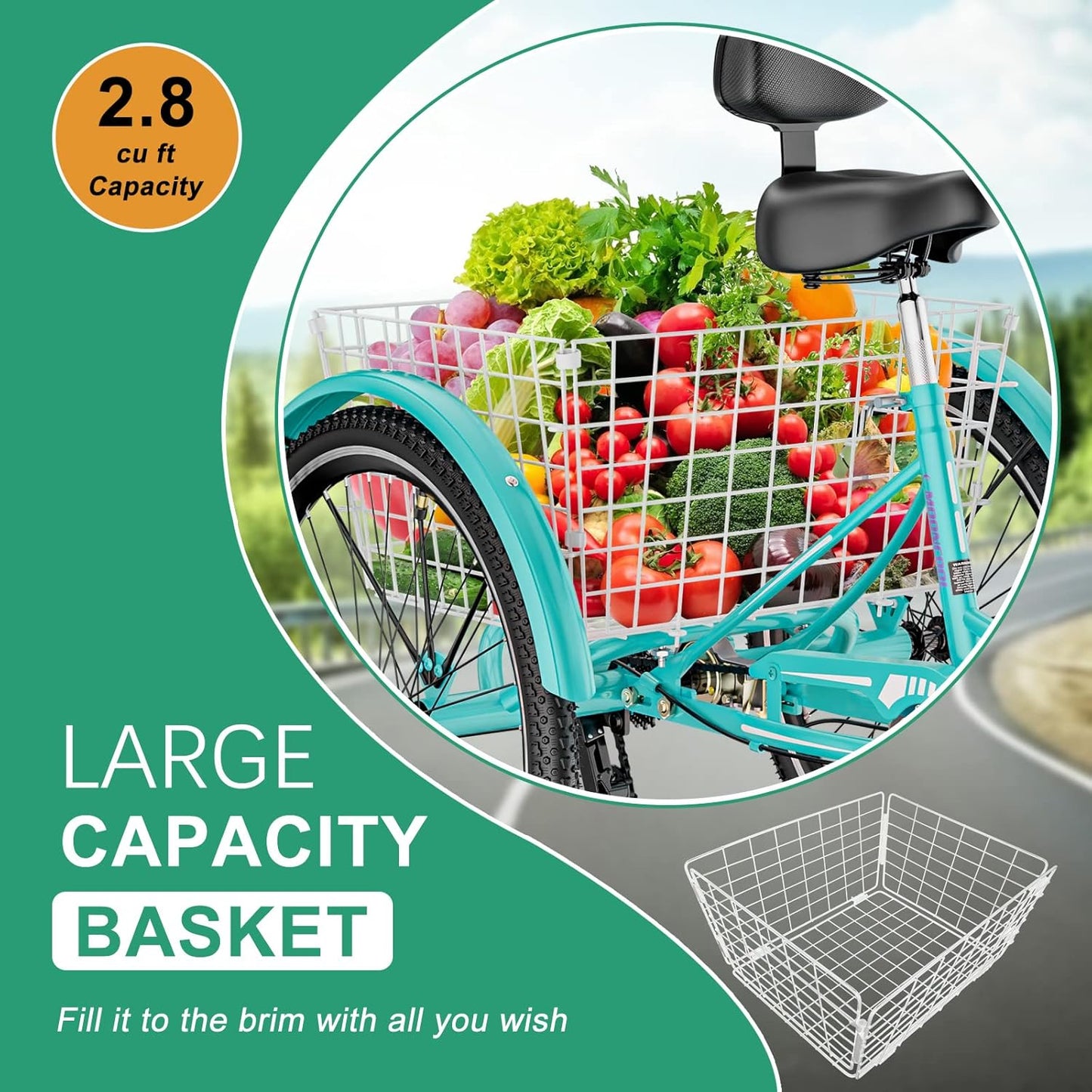 LILYPELLE Adult Tricycle 7 Speed, 3 Wheel Bike Adult, 20/24/26 inch Wheels Cruiser Bikes with Cargo Basket for Seniors, Women, Men