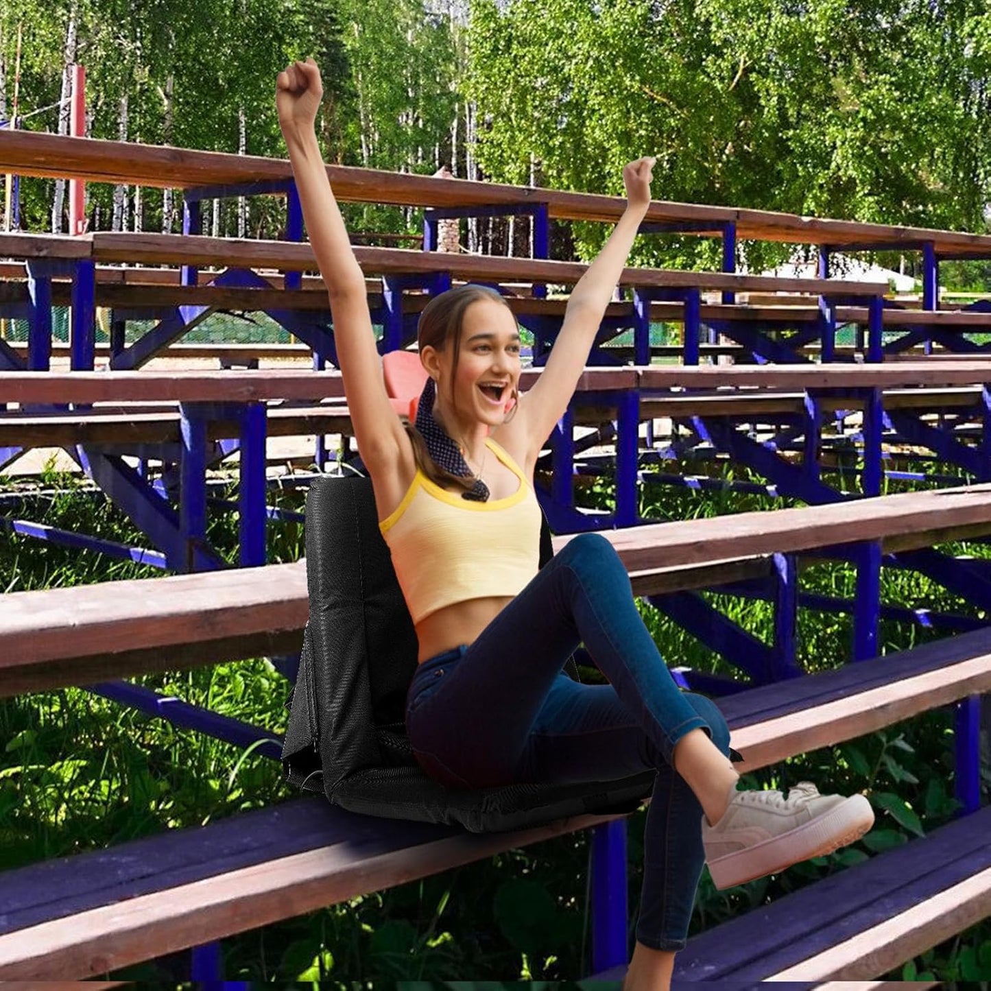 LILYPELLE Double Heated Stadium Seat Bleacher Seat with Back & Arm Support, Portable 6 Reclinng Positions Stadium Seating for Bleachers, Bleacher Seats for Sports Events, Outing, Travelling, Hiking