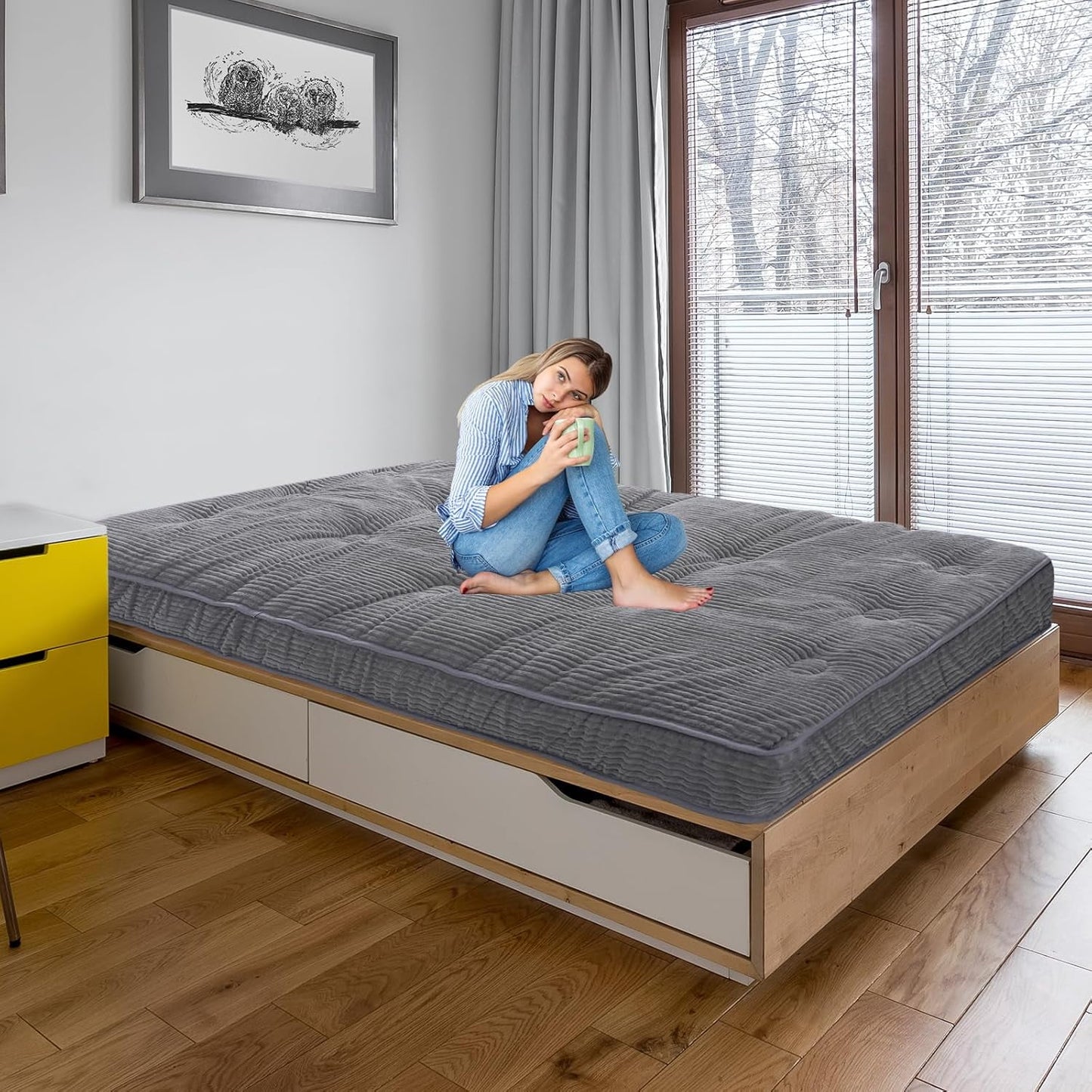 Lilypelle 6 Inches Daybed Mattress Memory Foam Futon Mattress Twin Size, Thick Corduroy Futons Sofa Couch Bed, Foldable Floor Mattress for Adults (Frame Not Included), Grey