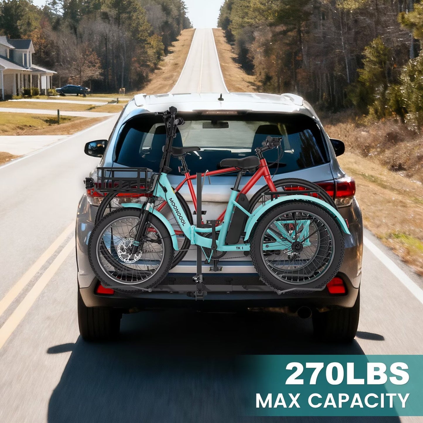 MOONCOOL Trike Hitch Rack for SUV Truck Van RV, Fit 2" Receiver, Foldable Bike Carrier, 170/270 lbs Heavy-Duty Platform Carrier,Black-Upgraded