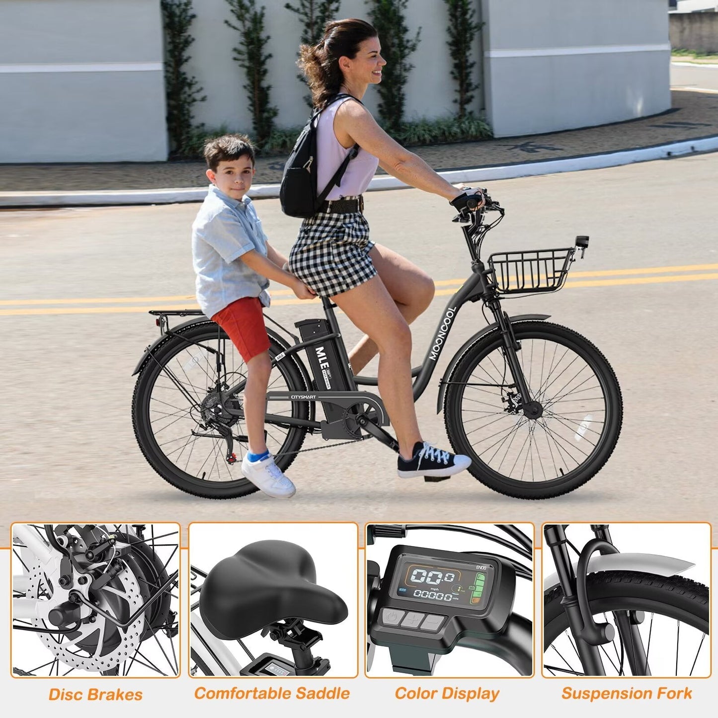 Lilypelle Electric Bike for Women Adults, 700W Peak Power, 40 Miles Electric Cruiser Bike with 36V 10.4Ah Battery, 7-Speed Electric Bicycle, 26" Tires and Front Fork Suspension