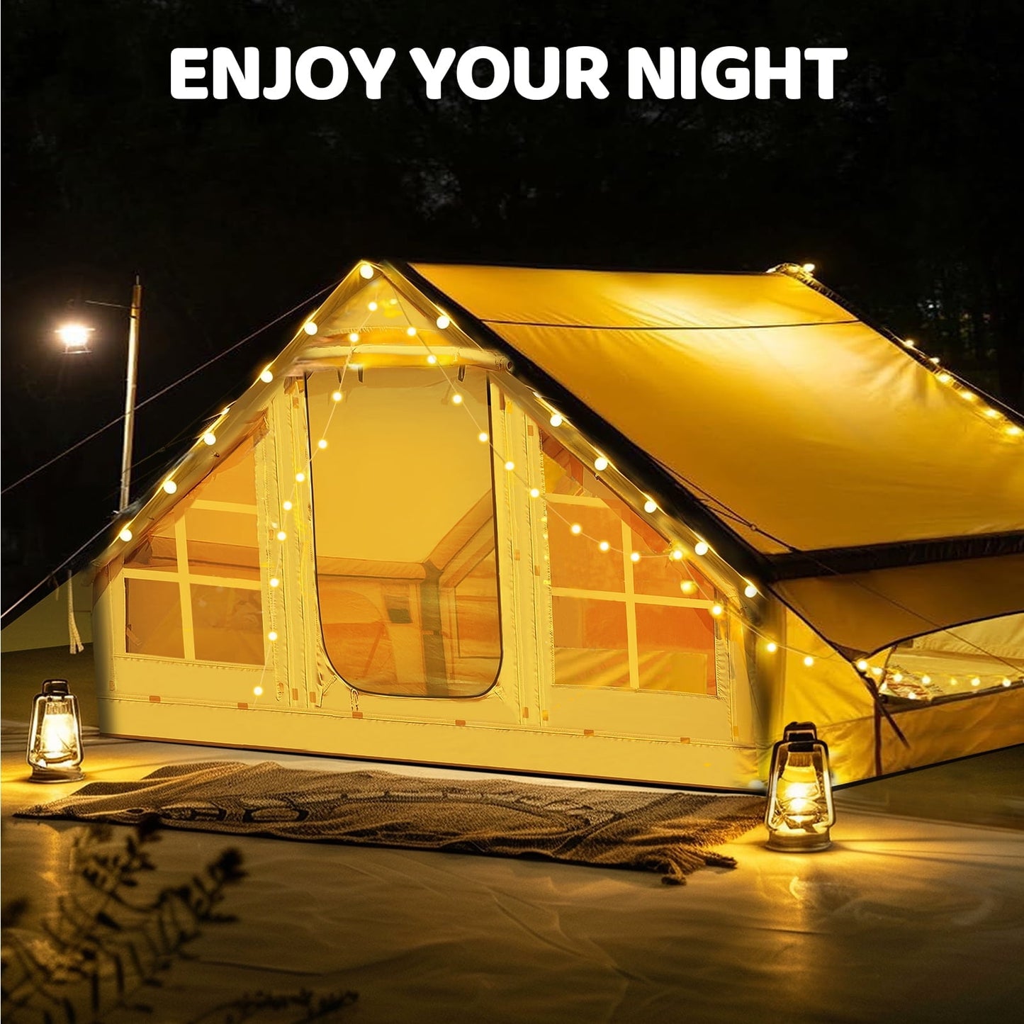 Lilypelle Inflatable Tents for Camping, 4-6 Person Blow Up Tent with Hand Pump, Waterproof Oxford Air Tent with Mesh & Chimney Window, Glamping Hot Tent with Stove Jack