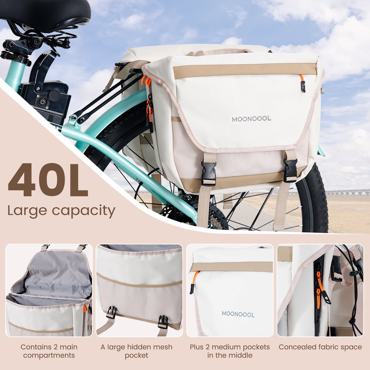 Lilypelle 11Gal 900D Waterproof Cycling Bicycle Saddle Bag ,Bike Storage Pouch,Rear Rack Seat Trunk