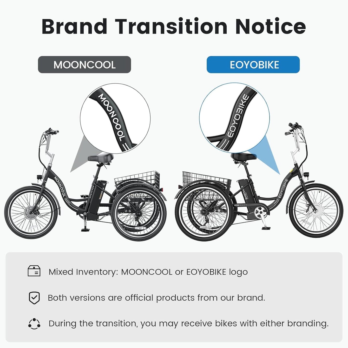 MOONCOOL MC350 Electric Tricycle for Adults, 350W Motorized Electric trike with 36V 10.4Ah Removable lithium battery,24"/26" 7 Speeds 3 Wheels Electric Bikes