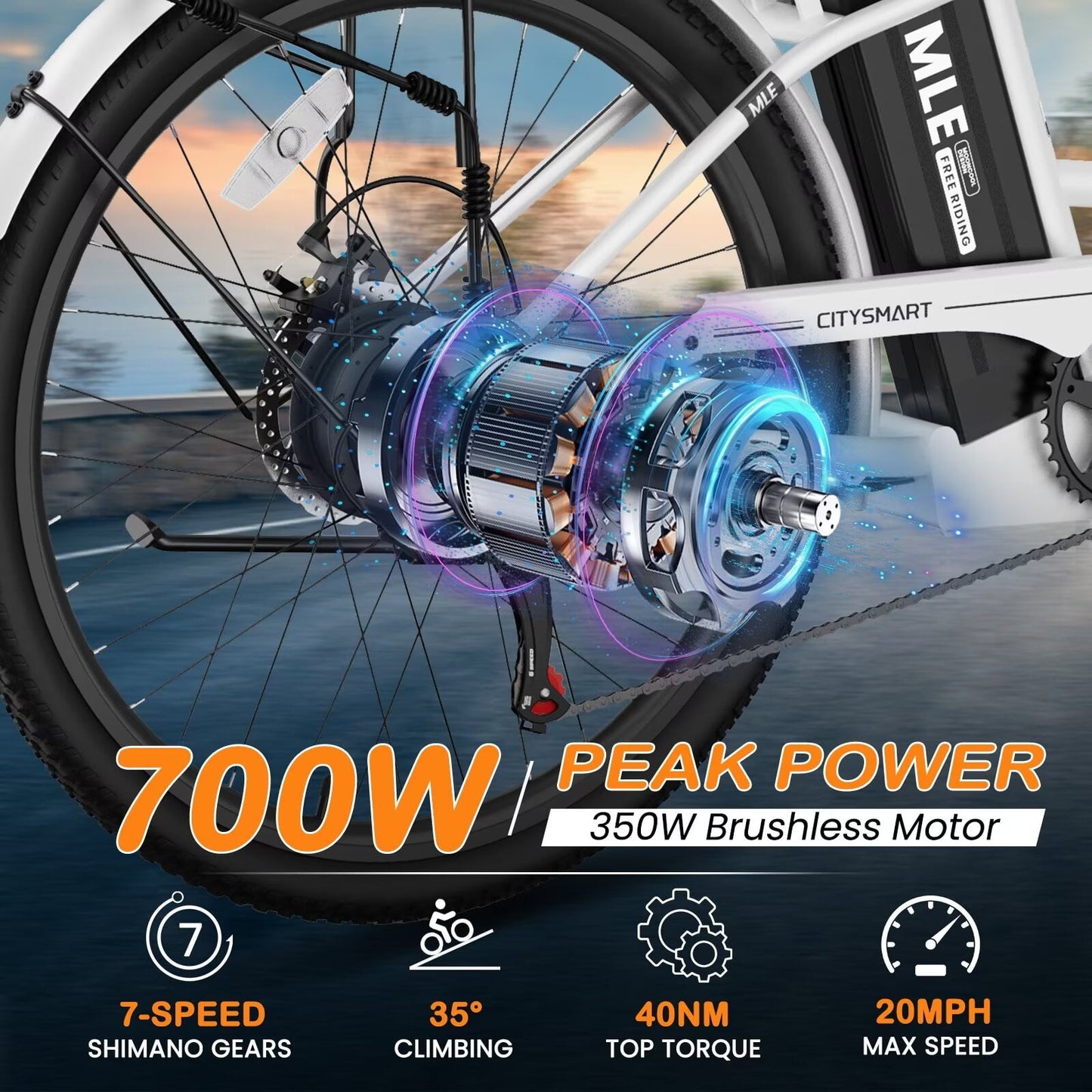 Lilypelle Electric Bike for Women Adults, 700W Peak Power, 40 Miles Electric Cruiser Bike with 36V 10.4Ah Battery, 7-Speed Electric Bicycle, 26" Tires and Front Fork Suspension