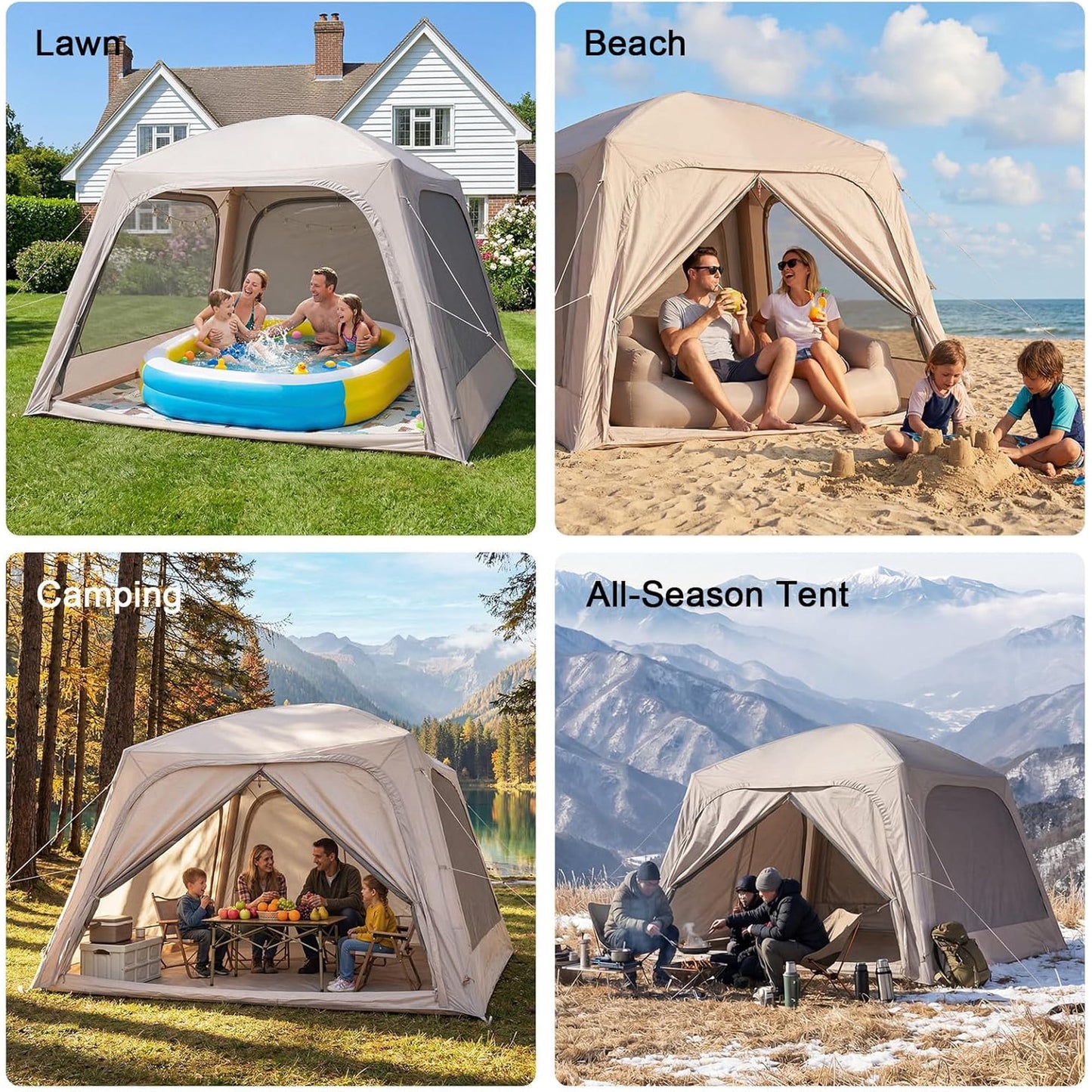 Lilypelle 4-6 Person Inflatable Camping Tent, 9.8ft x 9.8ft x 7.2ft Easy Setup Blow Up Tent with Hand Pump, PU3000mm Waterproof & Breathable 4 Season Glamping Tent for Outdoor Camping