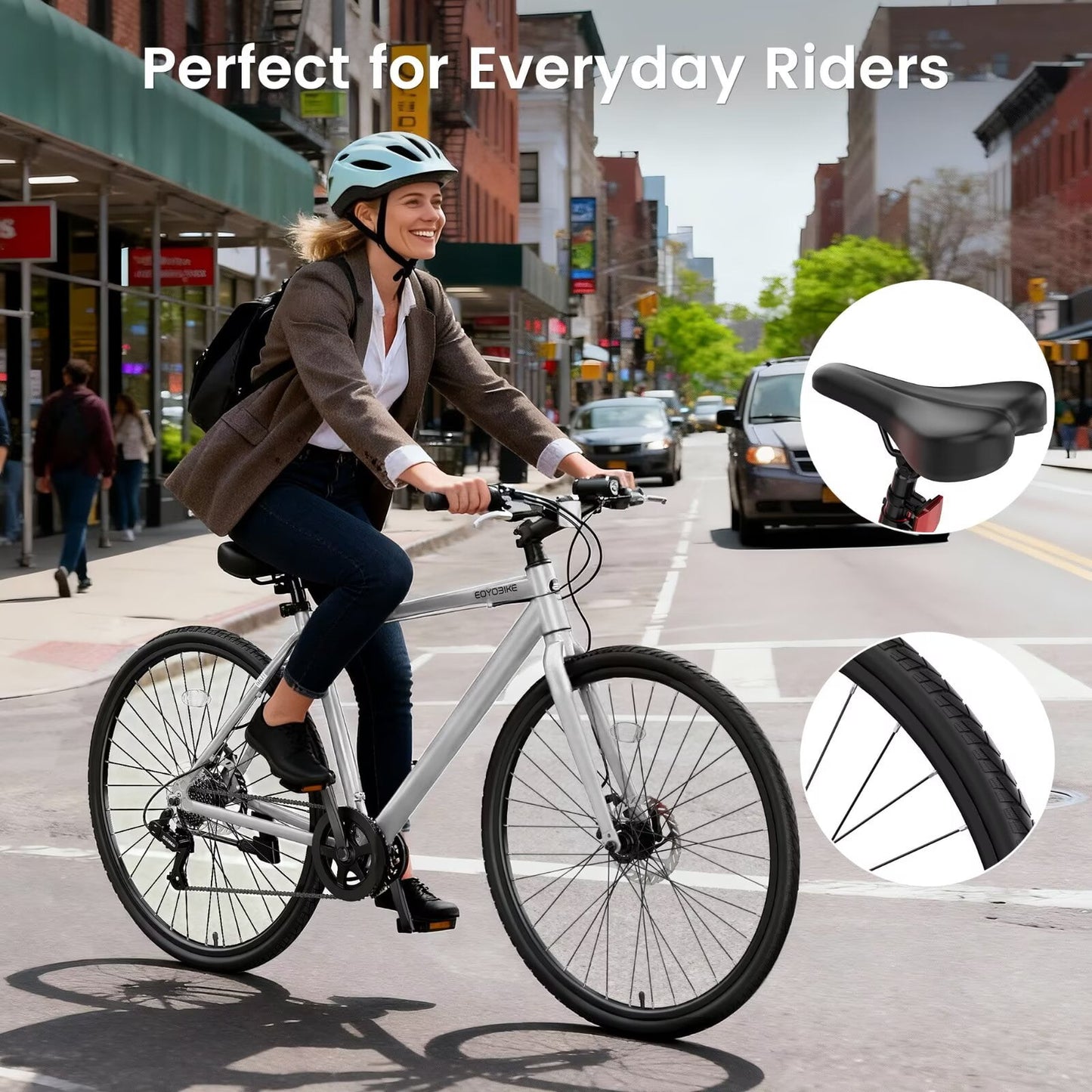 Lilypelle Hybrid Bike for Adults, 700C Lightweight Mens Bike w/ Aluminum Frame & Disc Brakes & LED Headlight, 8-Speed Vintage Retro Hybrid Bicycles for City Commuters, Adult Bike, Male Road Bike