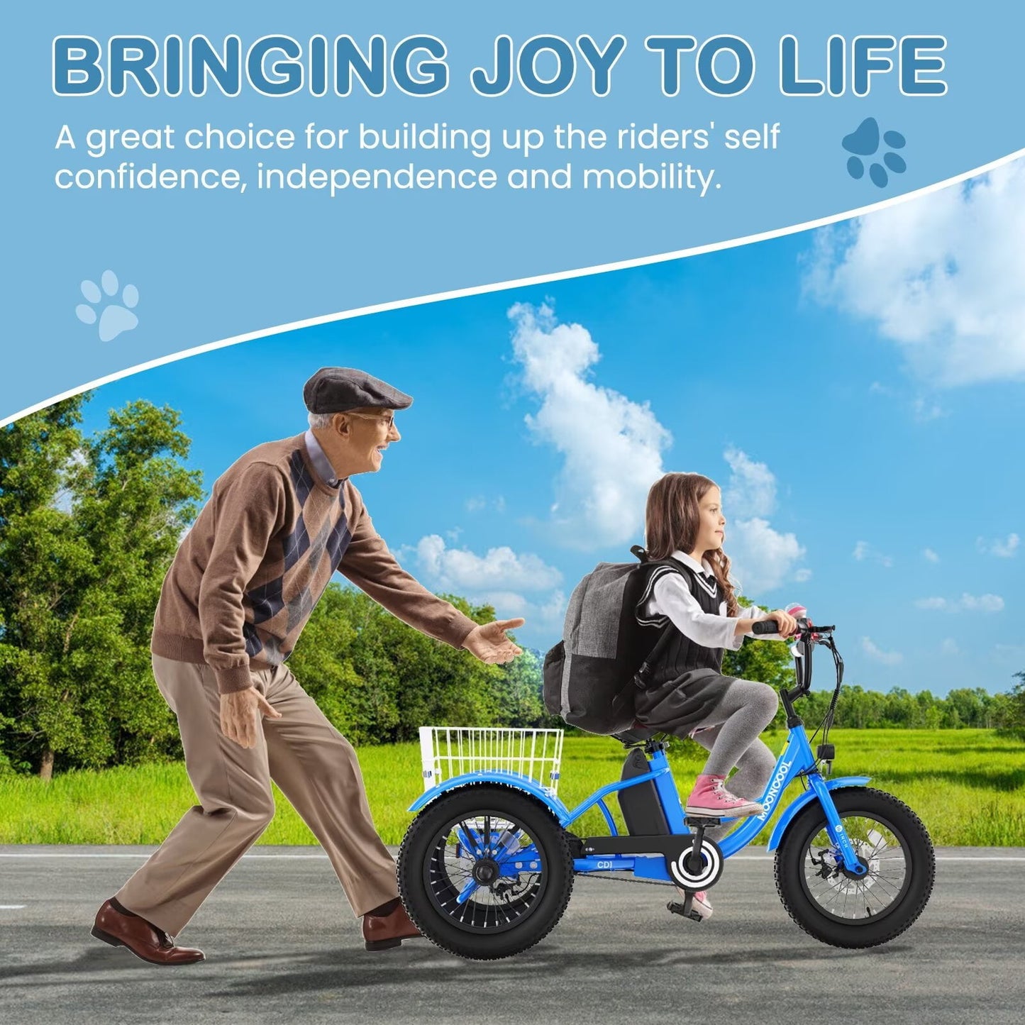 Lilypelle Electric tricycle for Kids , 6/9/12Mph three wheel electric bike w/ 250W motor，24V 10.4Ah Battery, Headlights & Horn, Large Rear Basket ,2 sets of DIY stickers,16"x3" Wheel,30Miles