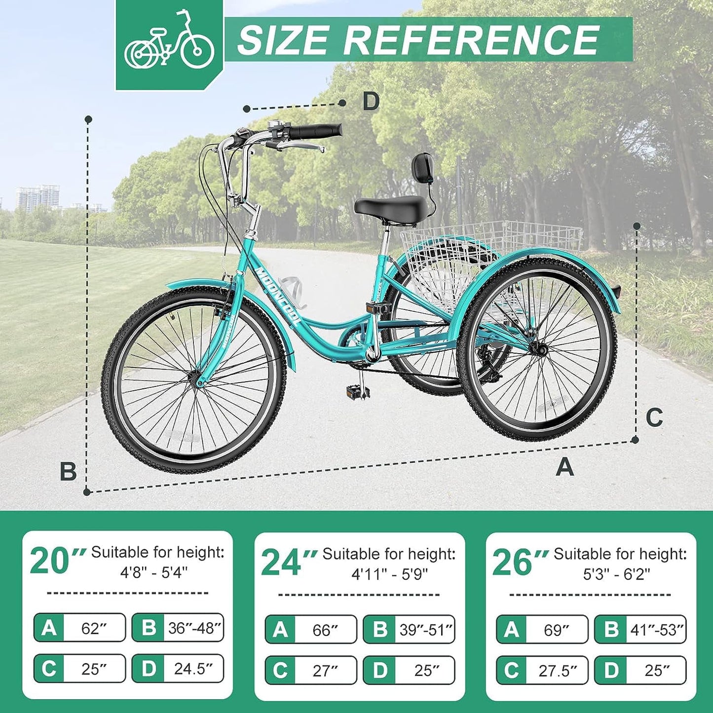 Lilypelle Adult Tricycles 7 Speed 20/24/26 Inch Three Wheel Bike Cruiser Trike with Low-Step Through Frame/Large Basket for Men, Women, Seniors