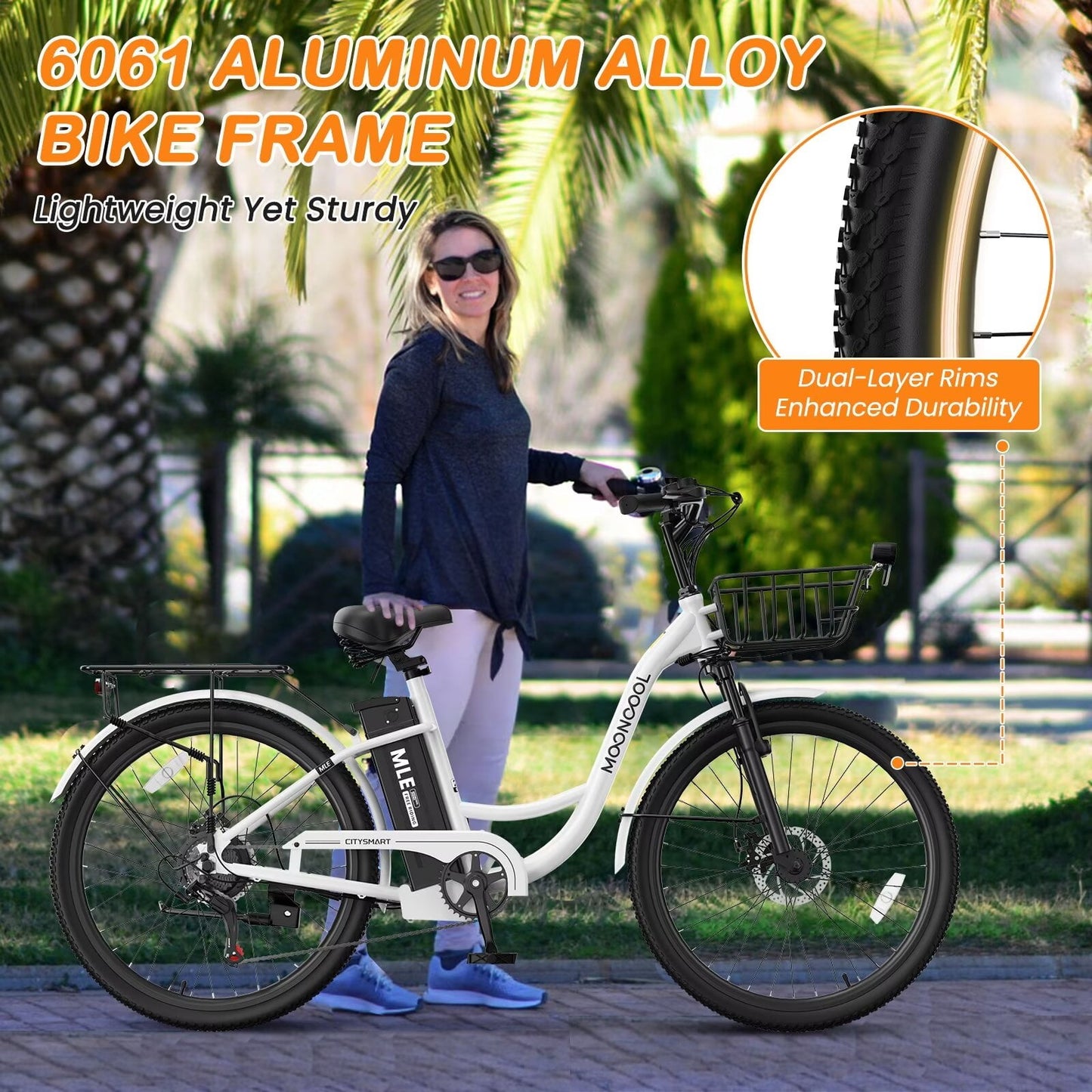 Lilypelle Electric Bike for Women Adults, 700W Peak Power, 40 Miles Electric Cruiser Bike with 36V 10.4Ah Battery, 7-Speed Electric Bicycle, 26" Tires and Front Fork Suspension