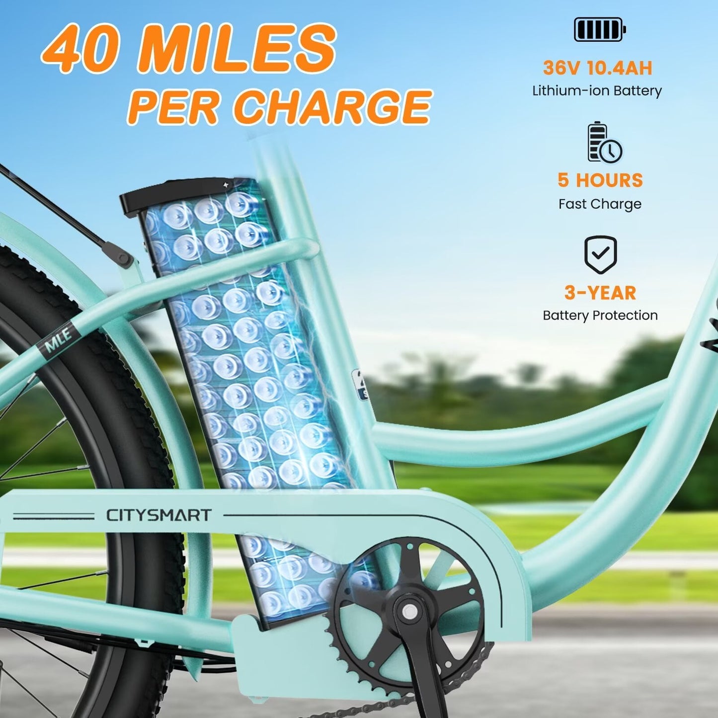 Lilypelle Electric Bike for Women Adults, 700W Peak Power, 40 Miles Electric Cruiser Bike with 36V 10.4Ah Battery, 7-Speed Electric Bicycle, 26" Tires and Front Fork Suspension