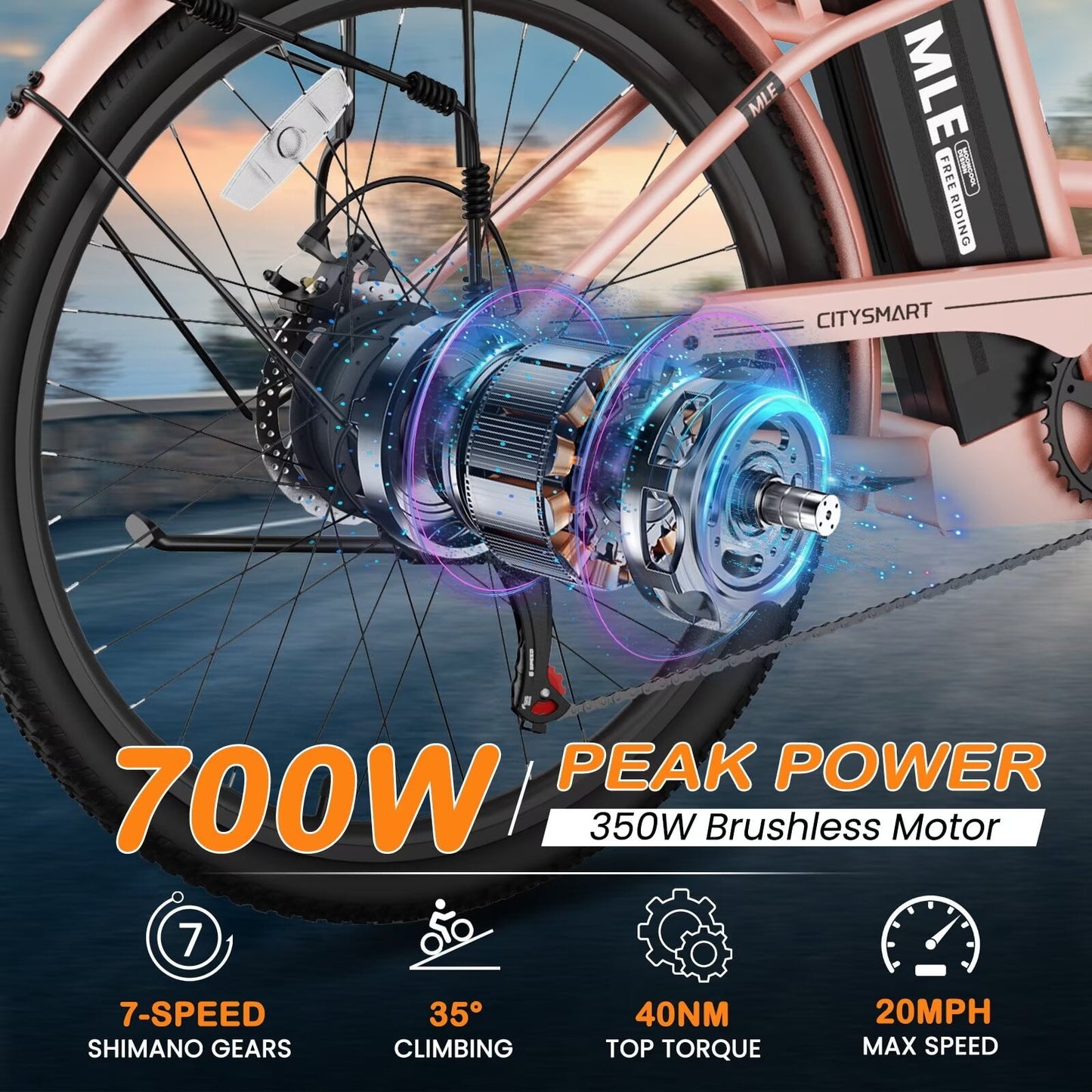Lilypelle Electric Bike for Women Adults, 700W Peak Power, 40 Miles Electric Cruiser Bike with 36V 10.4Ah Battery, 7-Speed Electric Bicycle, 26" Tires and Front Fork Suspension
