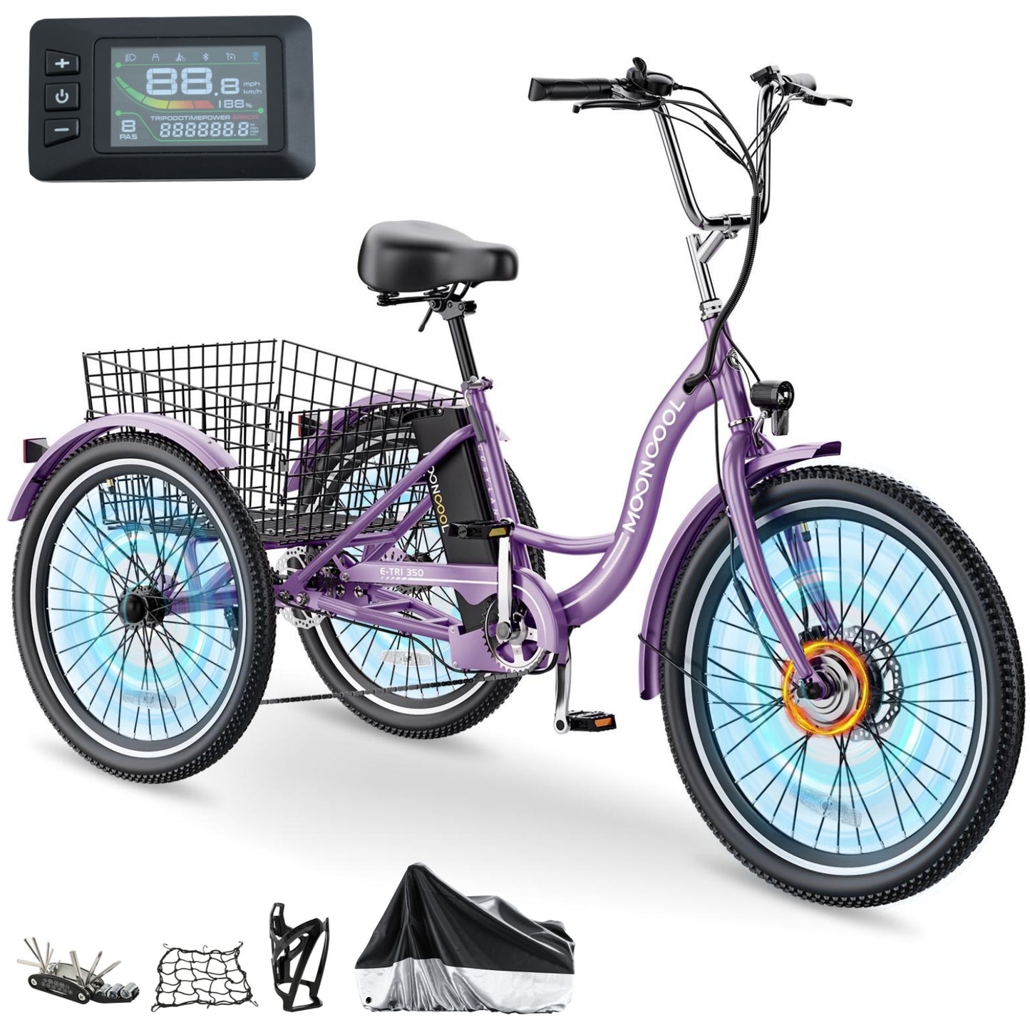 Lilypelle Electric Tricycle for Adults, 350W Electric Trike 7 Speed with 36V removable Battery, 3 Wheel Electric Bikes for Women Men Seniors, 450lb, 24/26 inch Tire