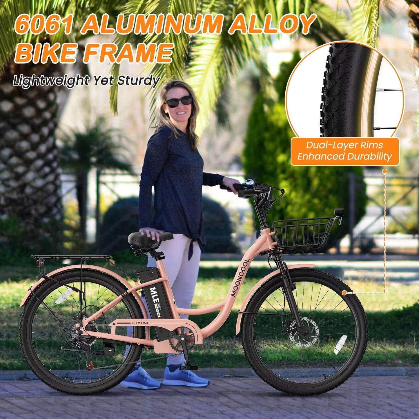 Lilypelle Electric Bike for Women Adults, 700W Peak Power, 40 Miles Electric Cruiser Bike with 36V 10.4Ah Battery, 7-Speed Electric Bicycle, 26" Tires and Front Fork Suspension