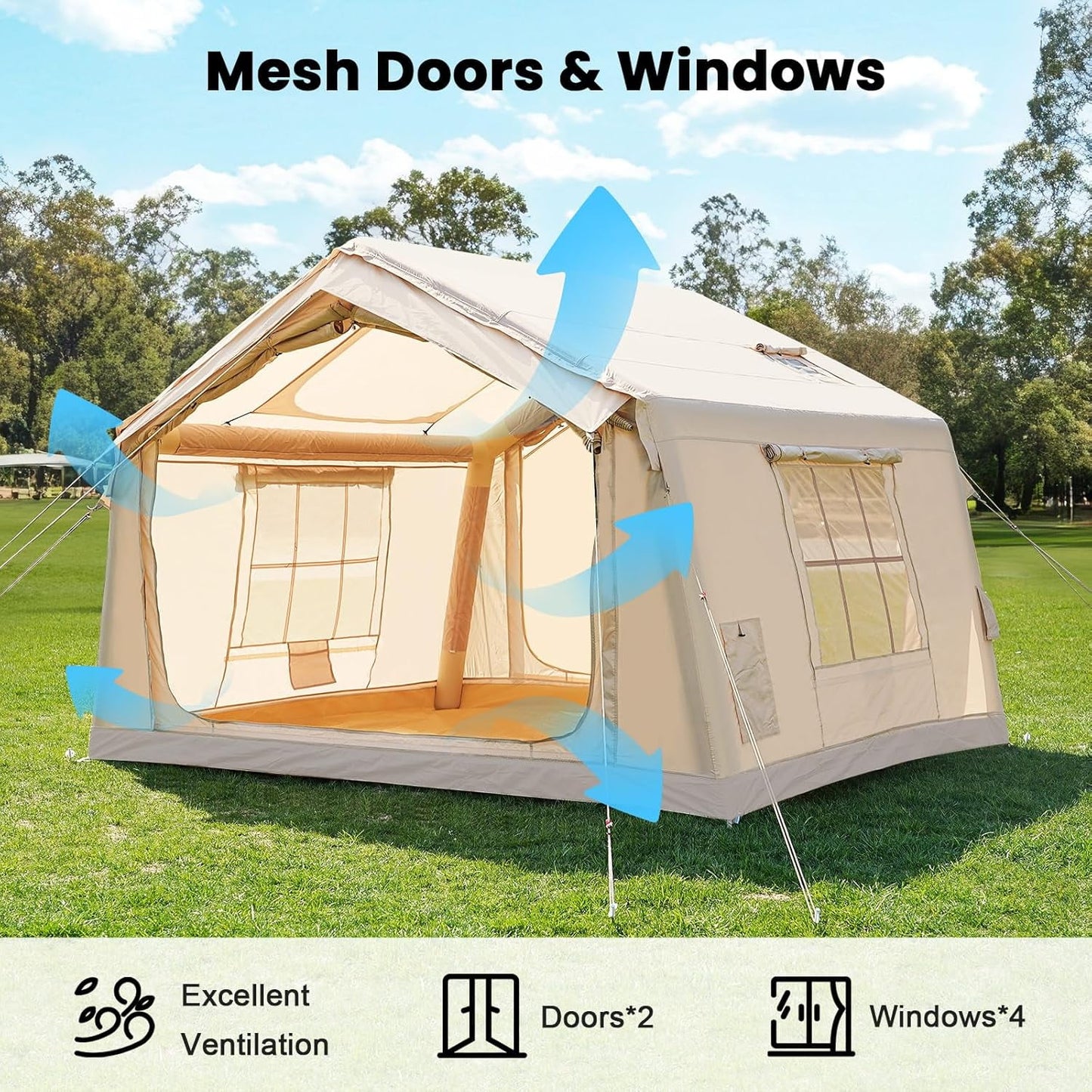 Lilypelle 4-6 Person Blow Up Inflatable Tent with Stove Jack, Hot Tent for Camping with Hand Pump, Waterproof Inflatable Camp Tent, Easy Setup Glamping Inflatable House,10.5ft X 8.2ft X 6.9ft