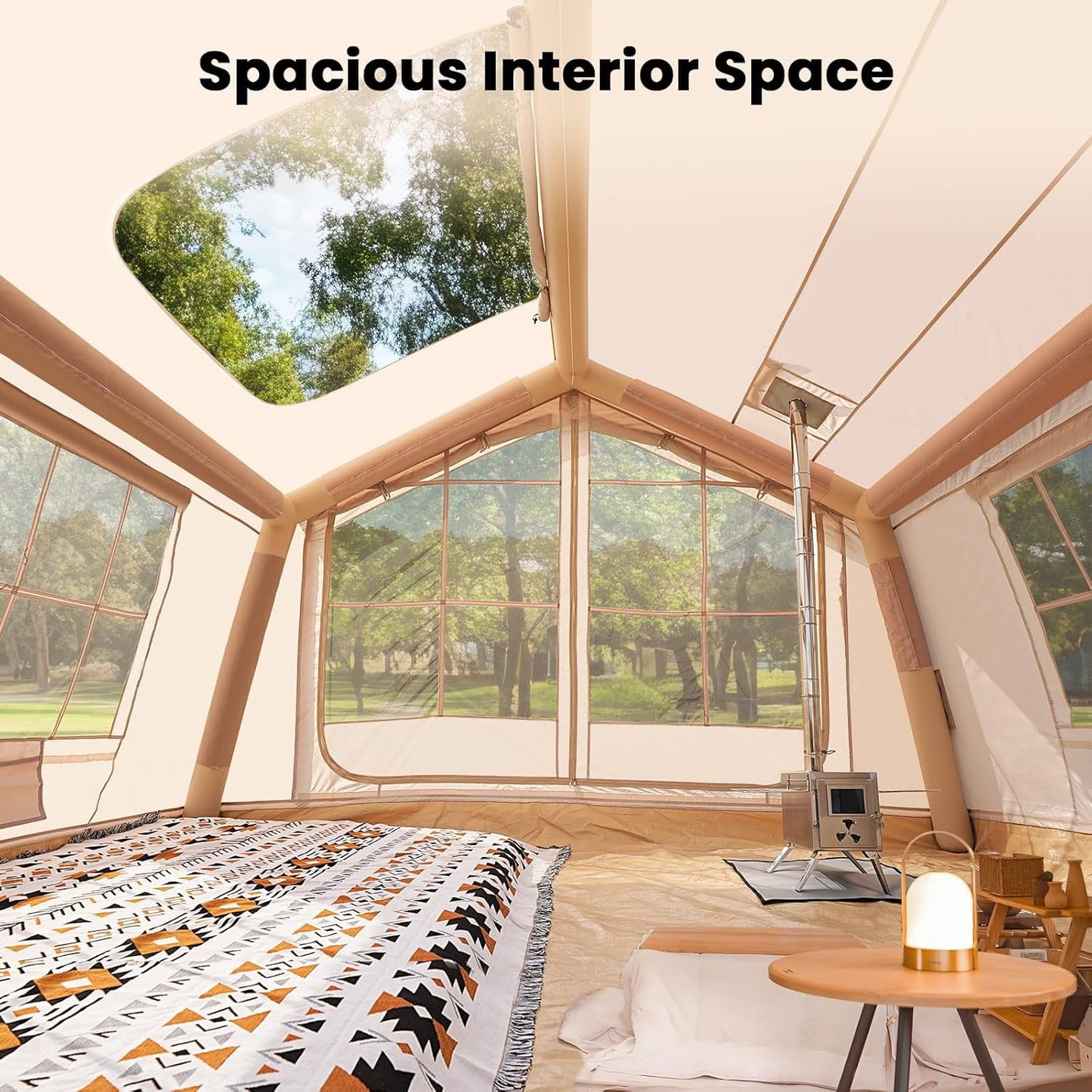 Lilypelle 4-6 Person Blow Up Inflatable Tent with Stove Jack, Hot Tent for Camping with Hand Pump, Waterproof Inflatable Camp Tent, Easy Setup Glamping Inflatable House,10.5ft X 8.2ft X 6.9ft