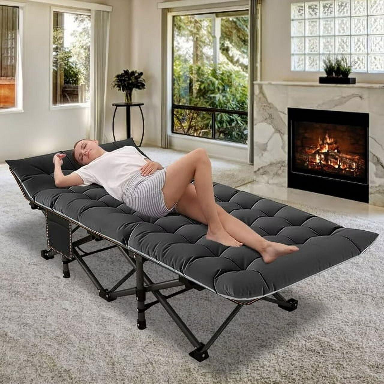 Lilypelle Oversized XXL Folding Camping Cot for Adults, 32" XXL Wide Folding Cot Bed for Sleeping with 2 Sided Mattress & Carry Bag, Tent Cot, Supports 900 lbs