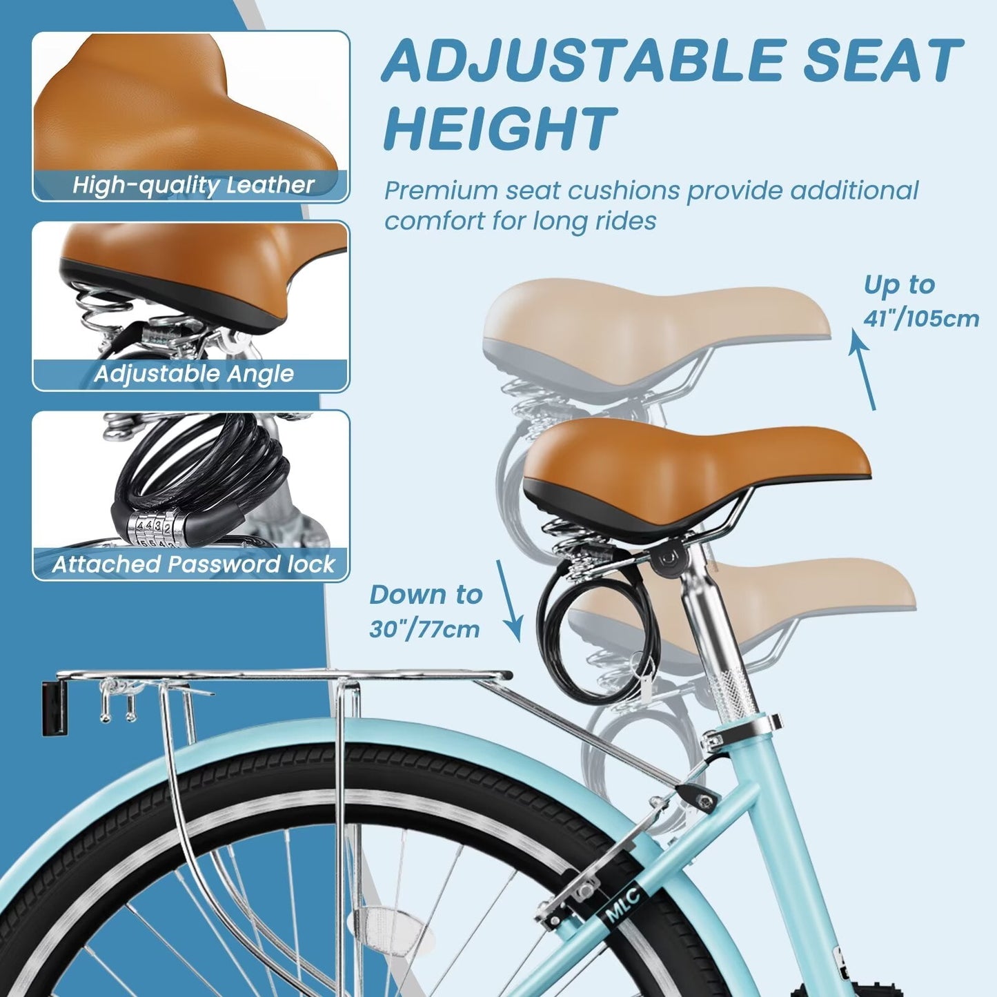 Lilypelle Womens Bike, 7 Speed Bike for Adults Women 24 26 inch with Ratten Basket & Rack, Beach Cruiser Bike for Women, Womens Bicycle for Commuting, Step Through City Bikes for Women Adults Ladies