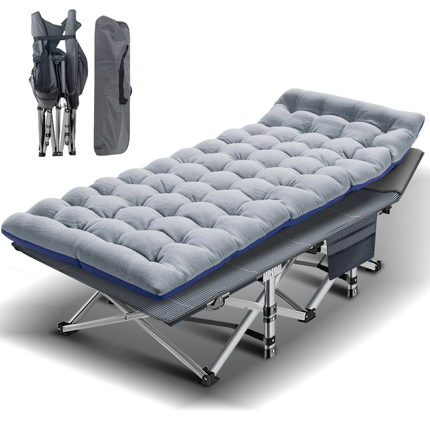 Lilypelle Folding Camping Cot for Adults, Portable Sleeping Cot, Folding Cot Rollaway Guest Bed with 3.3 inch 2 Sided Mattress and Carry Bag