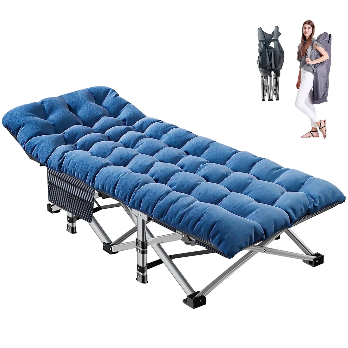 Lilypelle Folding Camping Cot for Adults, Portable Sleeping Cot, Folding Cot Rollaway Guest Bed with 3.3 inch 2 Sided Mattress and Carry Bag