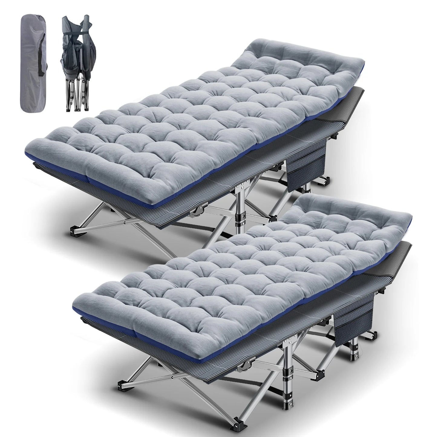 Lilypelle Folding Camping Cot for Adults, Portable Sleeping Cot, Folding Cot Rollaway Guest Bed with 3.3 inch 2 Sided Mattress and Carry Bag