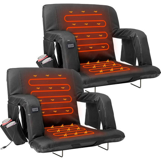 LILYPELLE 2Pcs Double Heated Stadium Seats for Bleachers with Back Support , Heated Stadium Chair for Outdoor Sport Events, 6 Reclining Positions, USB 3 Levels of Heat