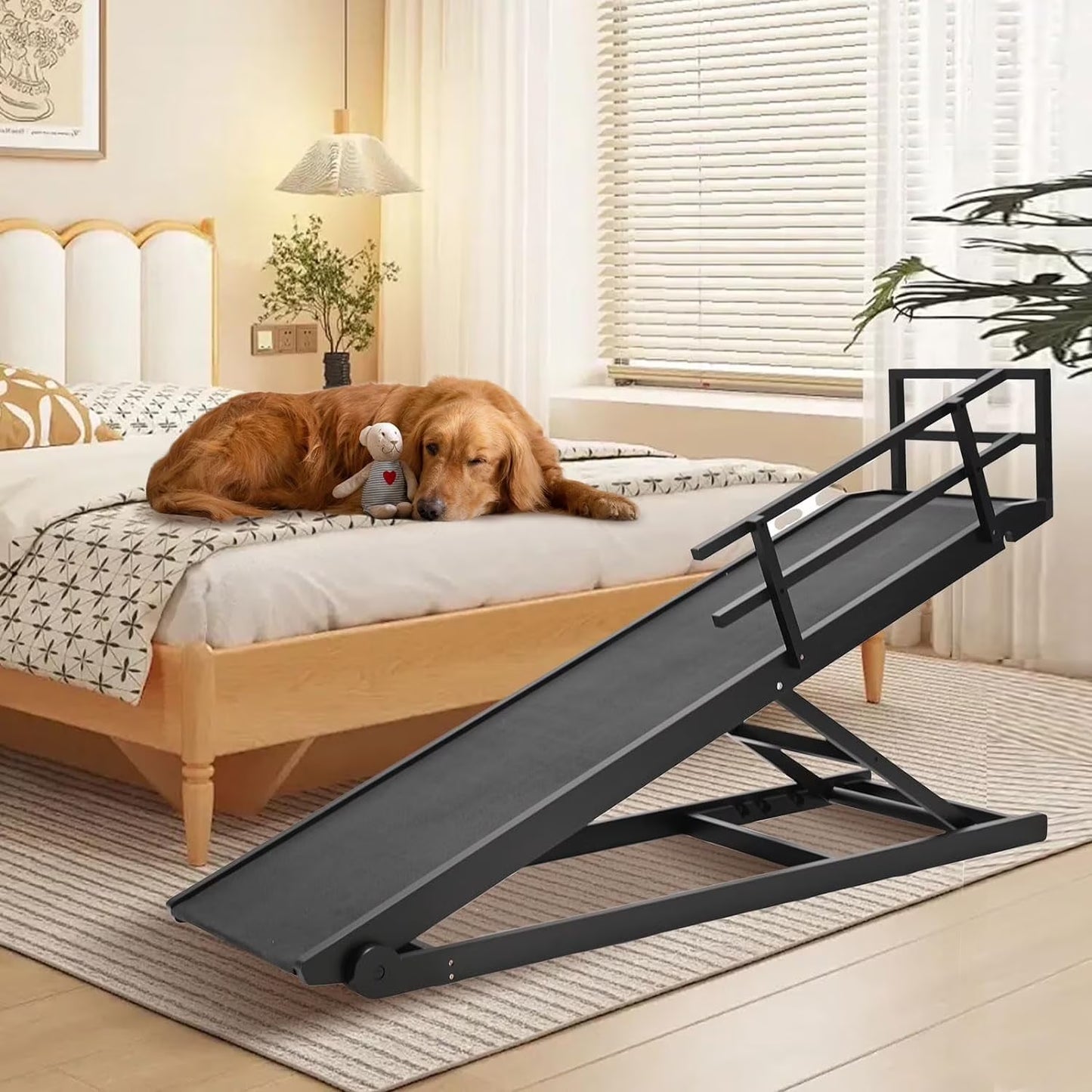 Lilypelle Foldable Pet Ramp for Small & Large dog,Adjustable Wood Dog Ramp