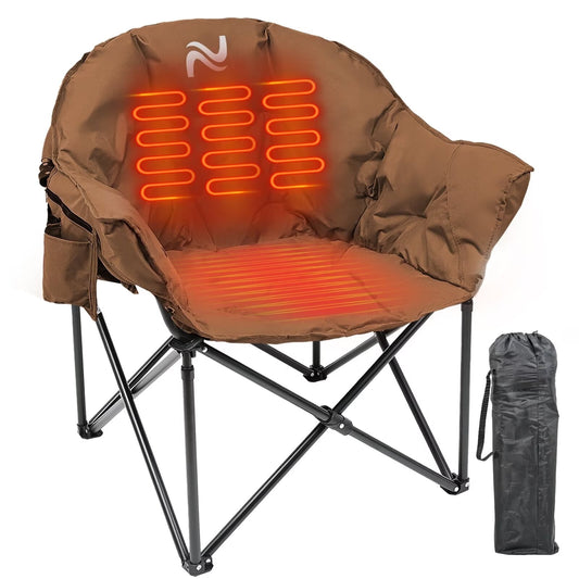 LILYPELLE Oversized Heated Camping Chair, Patio Lounge Chairs with 3 Heat Levels, Portable Folding Heated Chair Round Moon Saucer Folding Lawn Chair Outdoor Chair for Camping, Lounge Patio