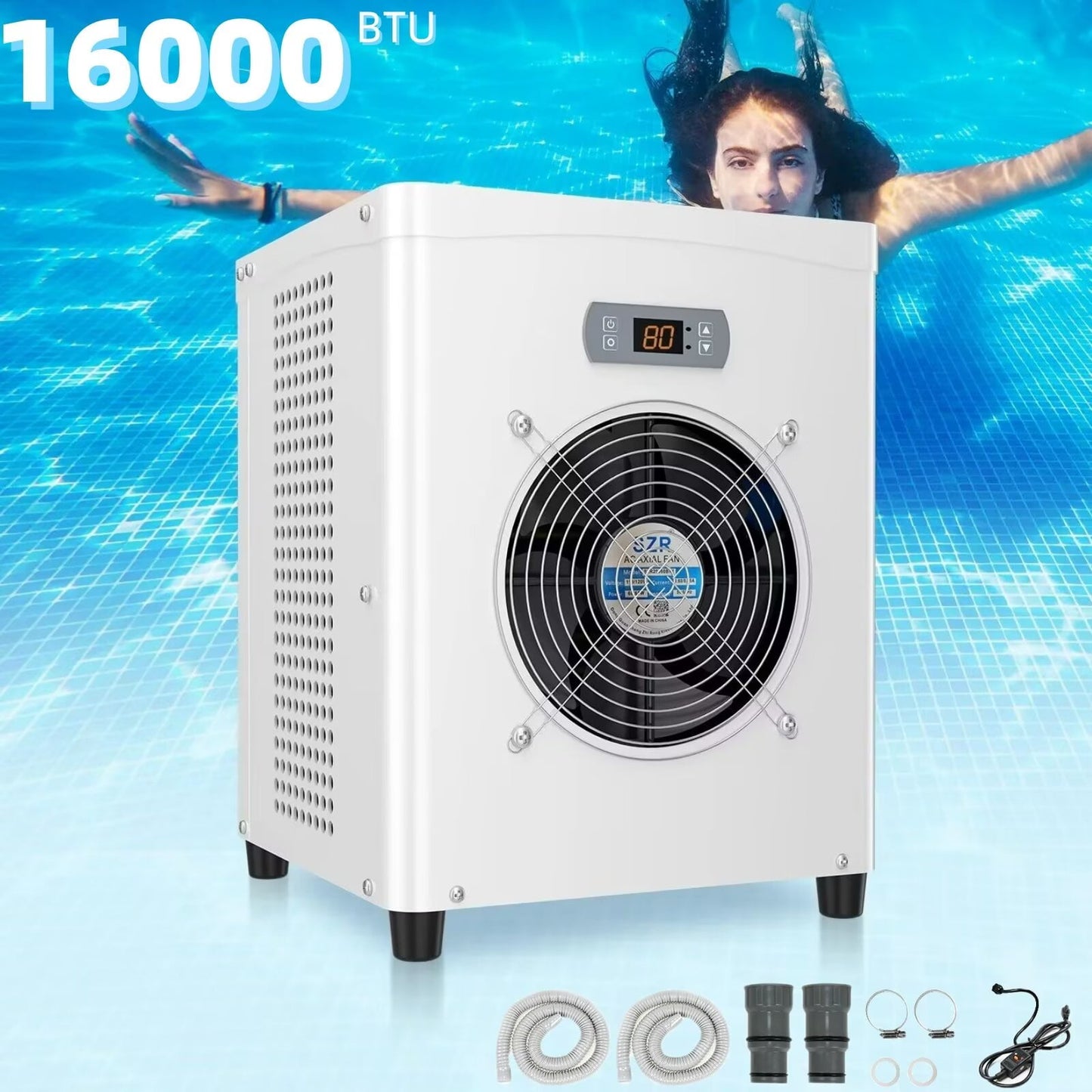 Lilypelle 16000 BTU Electric Pool Heaters for 4500GAL Above Ground Pools,110V 60HZ Efficient, Quiet Pool Heat Pump With Anti-leakage system and Child Lock Up to 107℉，50dB，5.6COP